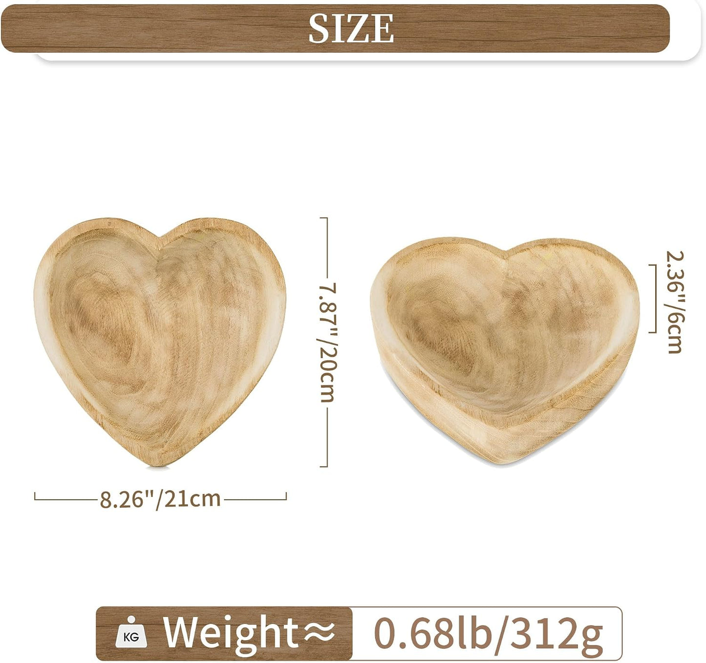 Small Heart Shaped Wood Key Bowl / 7.87 Inches