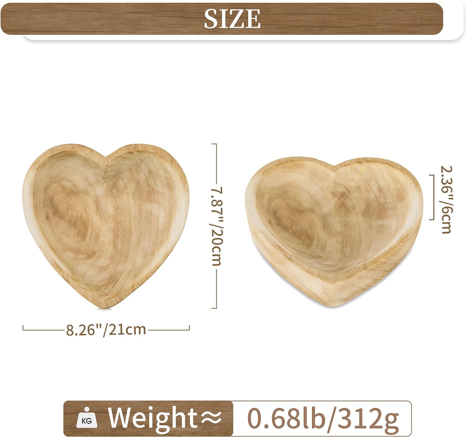 Small Heart Shaped Wood Key Bowl / 7.87 Inches