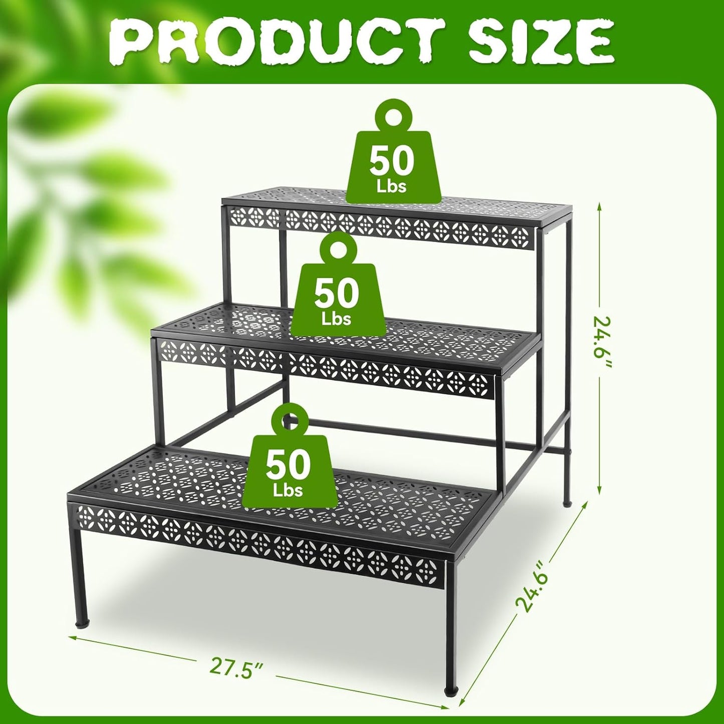 3 Tier Metal Plant Stand, Ladder Flower Pot Holder Plant Stands | Sturdy Tiered Plant Stand with Decorative Pattern