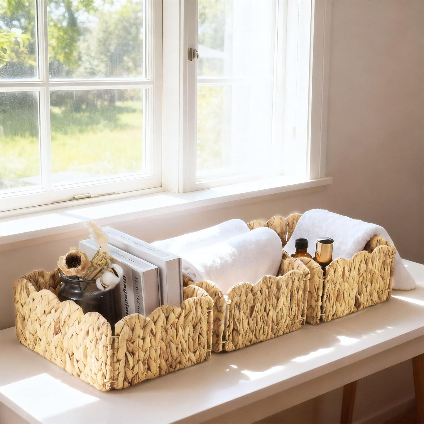 Rectangular Wicker Storage Baskets / 12 x 9 x 5 / Set of 6