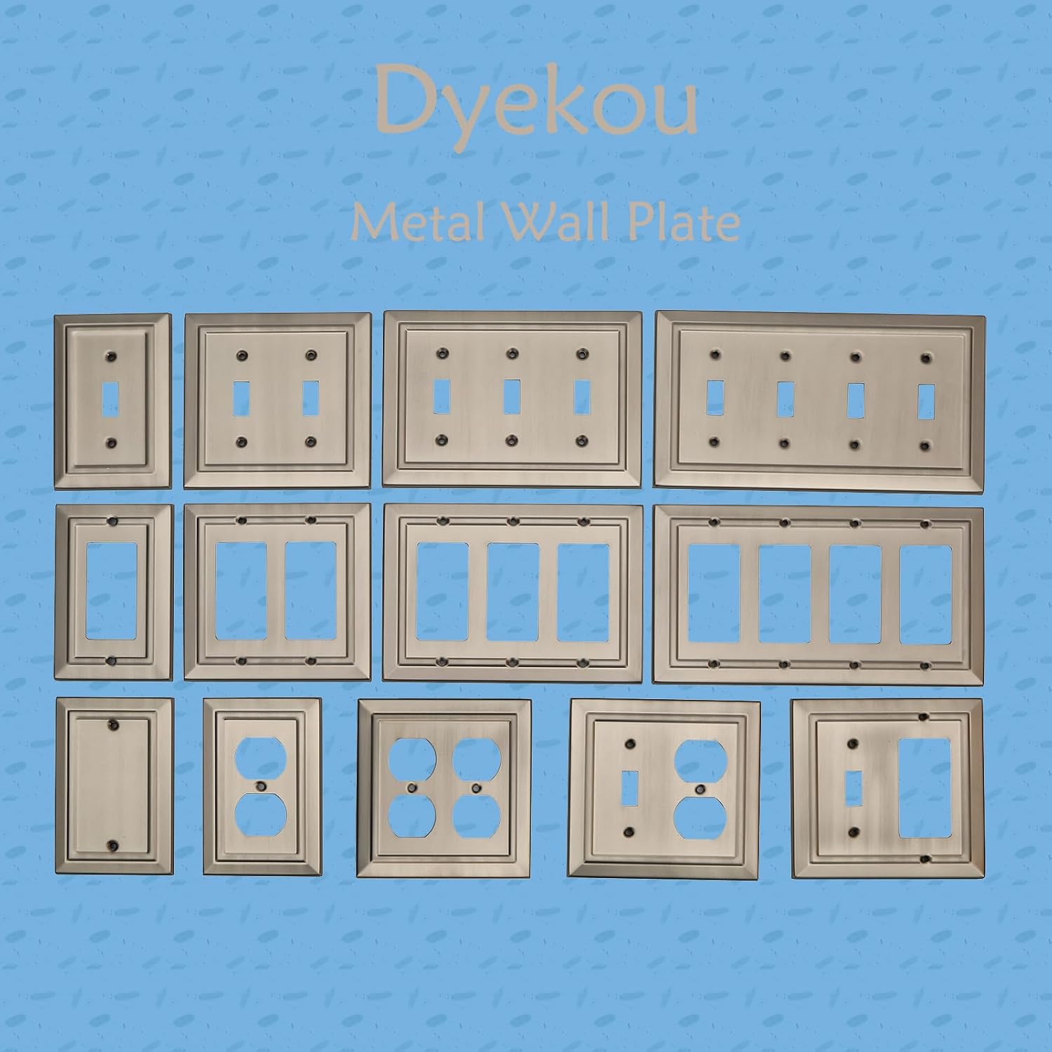Metal Wall Plate for Electrical Outlets, Outlet Covers Wall Plate, 6 Pack | Decorative Brushed Nickel Switch Plates