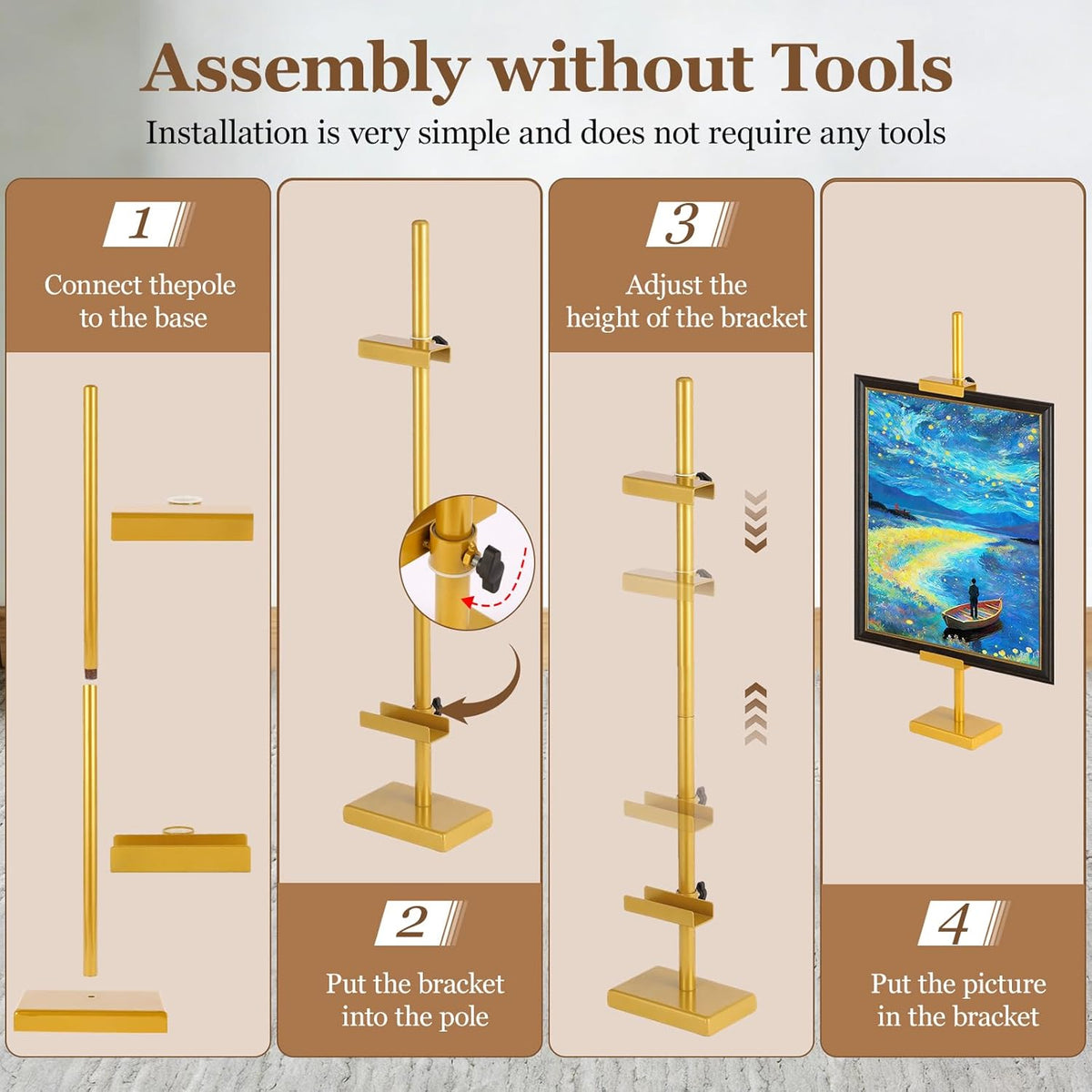 30'' Adjustable Tabletop Easel Stand, Gold Easel for Display | Steady and Elegant Picture Easels for Display, Picture