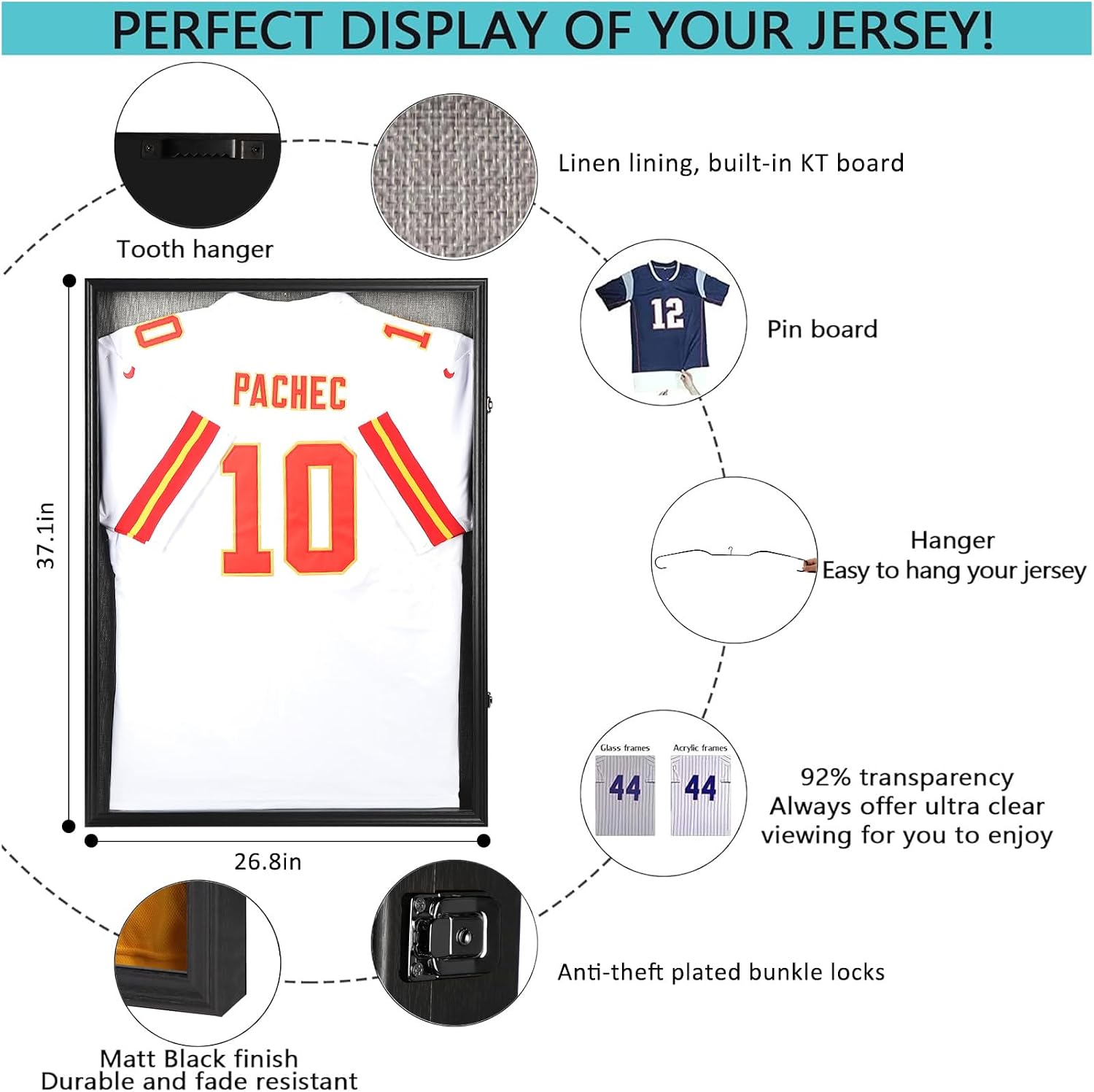 Grintus Jersey Frame Display Case, Large Linen Black Jersey Shadow Box,1P | Wall Mount, Large Jersey Shadow Box, Black