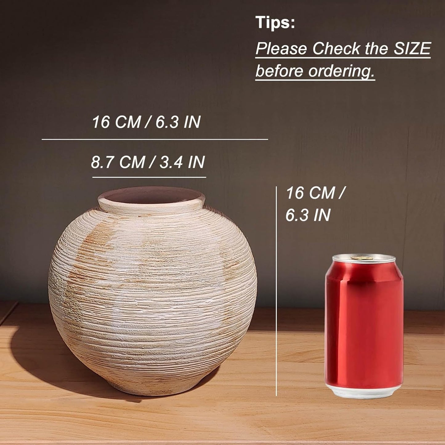 Rustic Ribbed Vase Home Decor / 01 - Small Rustic Ribbed Beige / 6 Inch