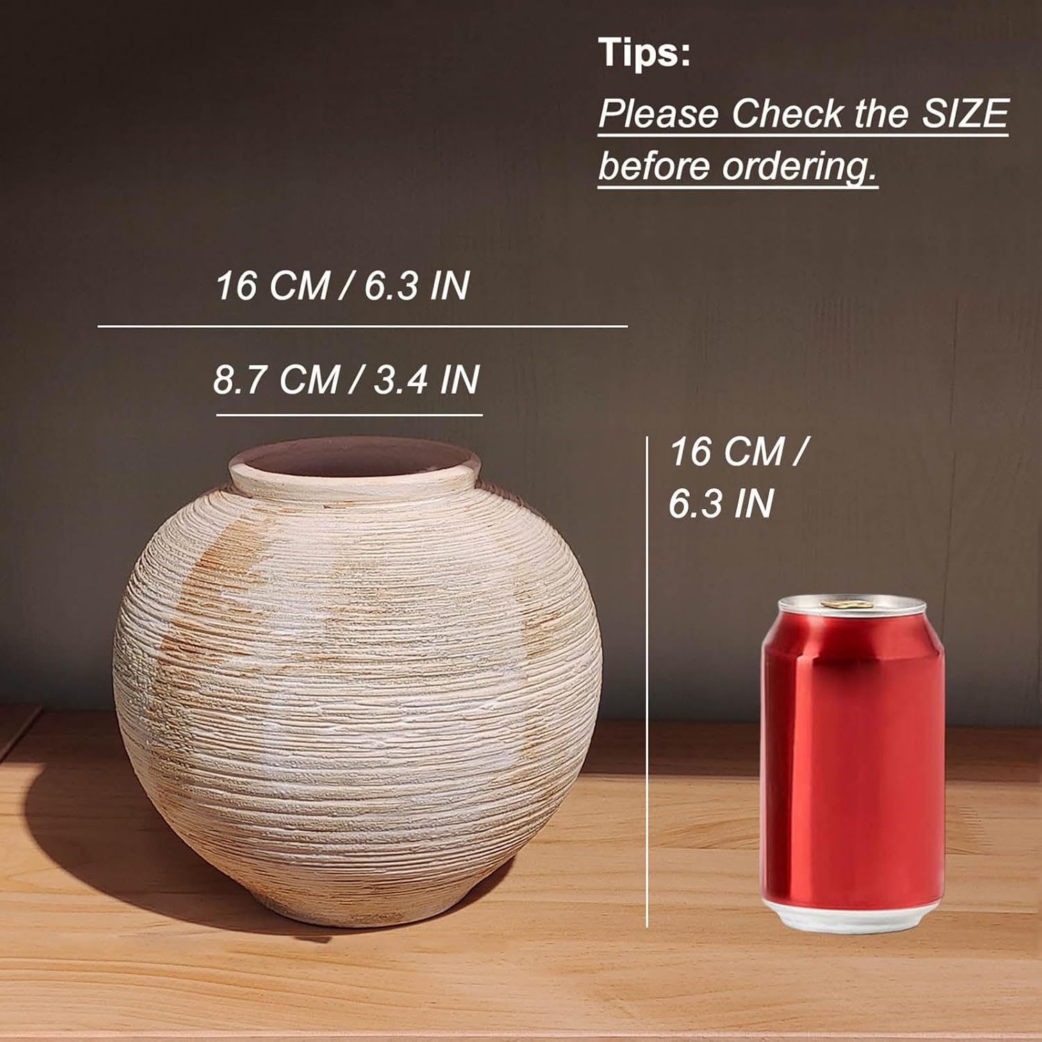 Rustic Ribbed Vase Home Decor / 01 - Small Rustic Ribbed Beige / 6 Inch