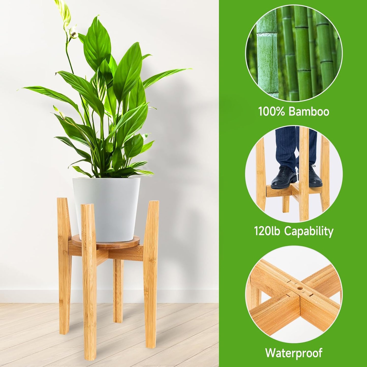 Adjustable Plant Stand with Tray,Indoor Wood Plant Stand Fit 8'' to 12'' Planter,Mid Century Modern Flower Pot Holder