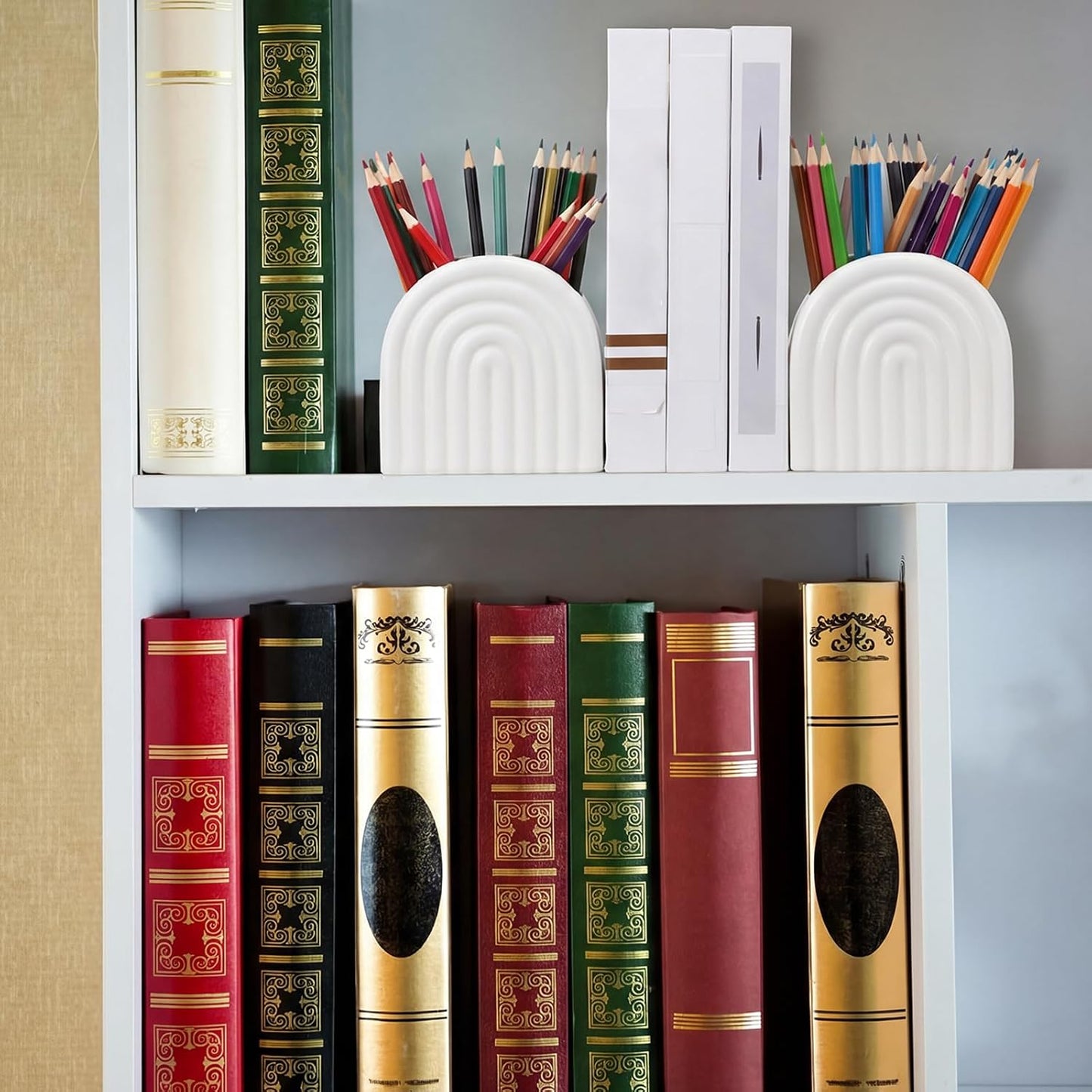 Decorative Ceramic Bookend Pen Holder / Set of 2