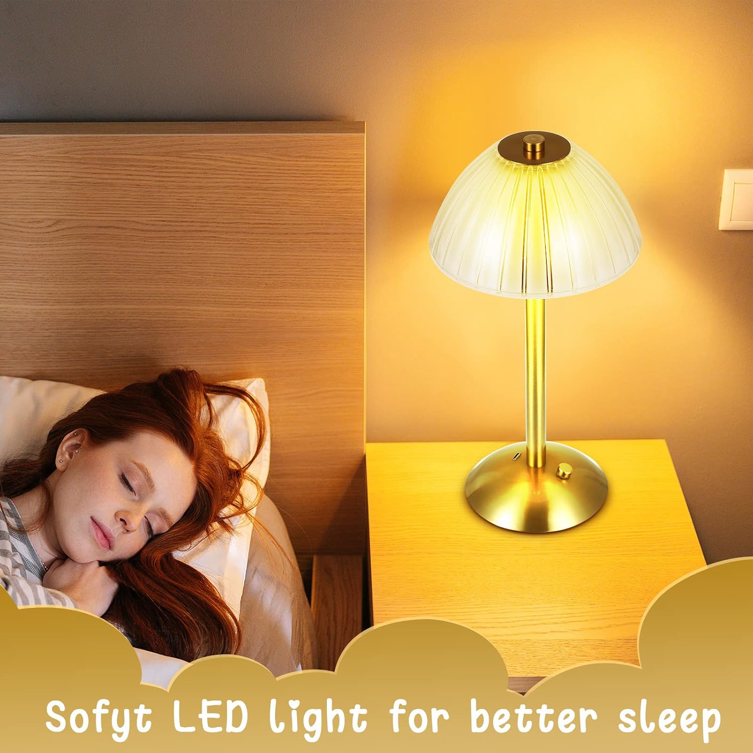 Liliful 2 Pcs Cordless Table Lamp LED Touch,Gold,Mushroom Style | 3 Color Dimmable Touch, USB-C Battery Operated