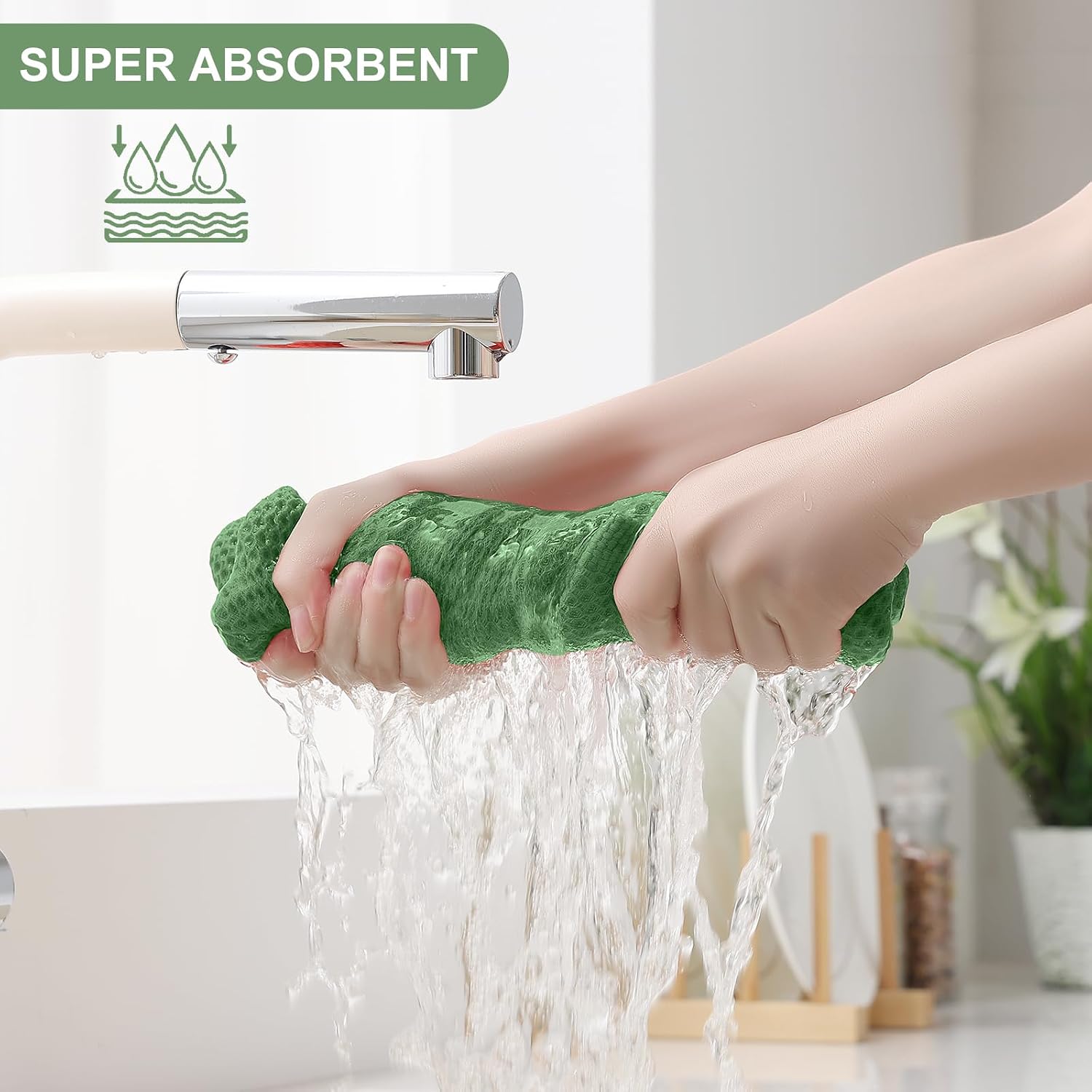 Homaxy 12 Pack 100% Cotton Kitchen Towels and Dishcloths Set, Grass Green | 12 x 12 Inches and 13 x 28 Inches Kitchen