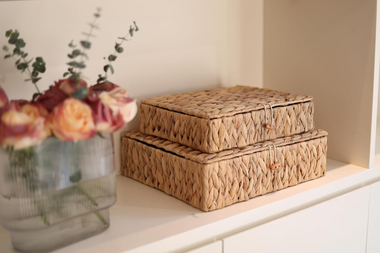 Wicker Storage Basket / Shallow Woven Basket for Shlef