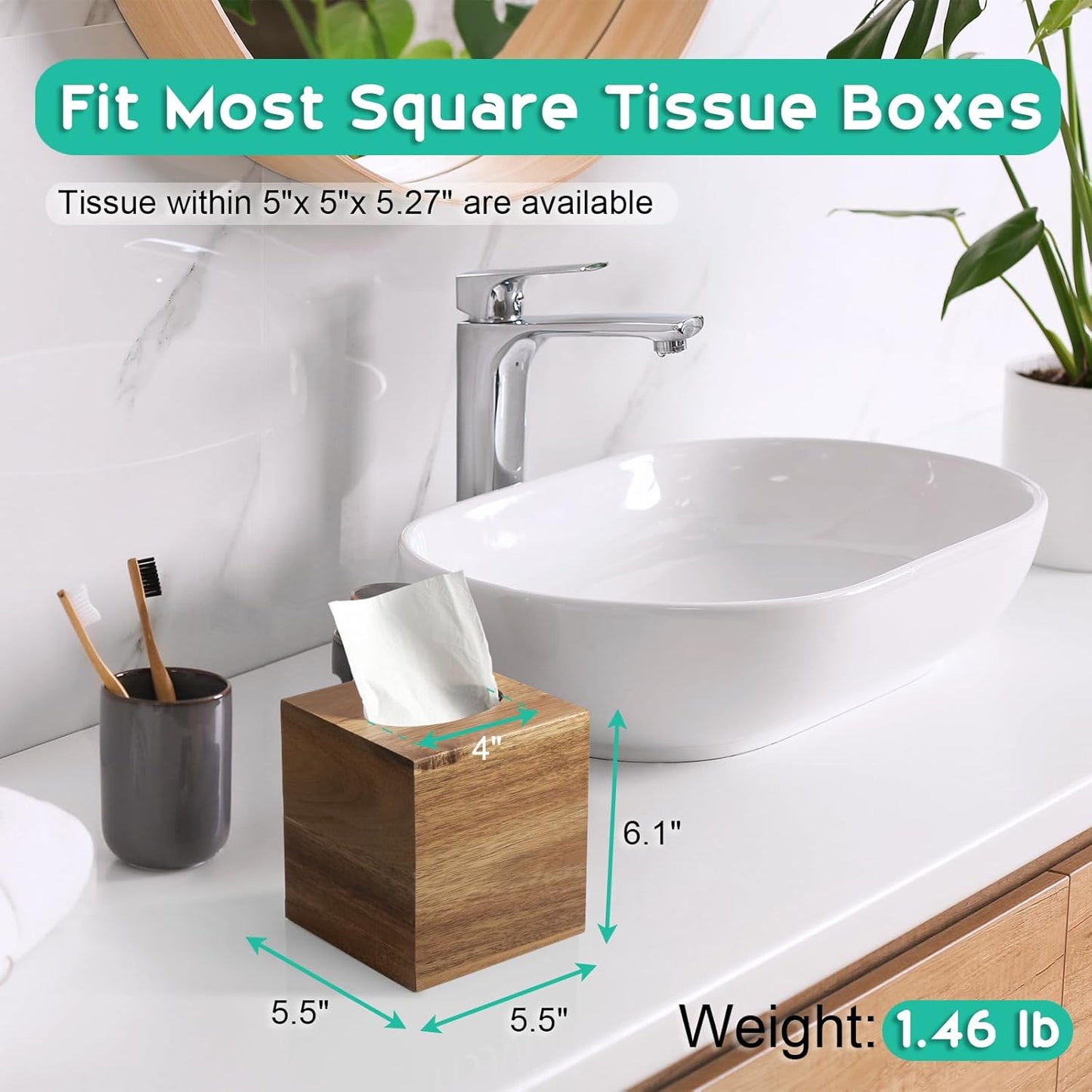 Tissue Box Cover / Square / Acacia Wood