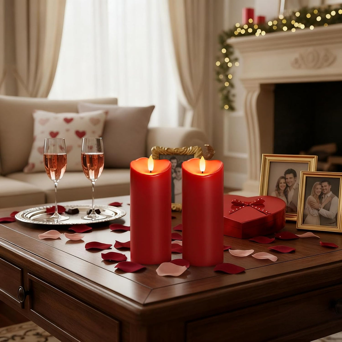 Homemory Burgundy Flameless Candles, Waterproof Flickering Candles, Outdoor Battery Operated LED Pillar Candles with