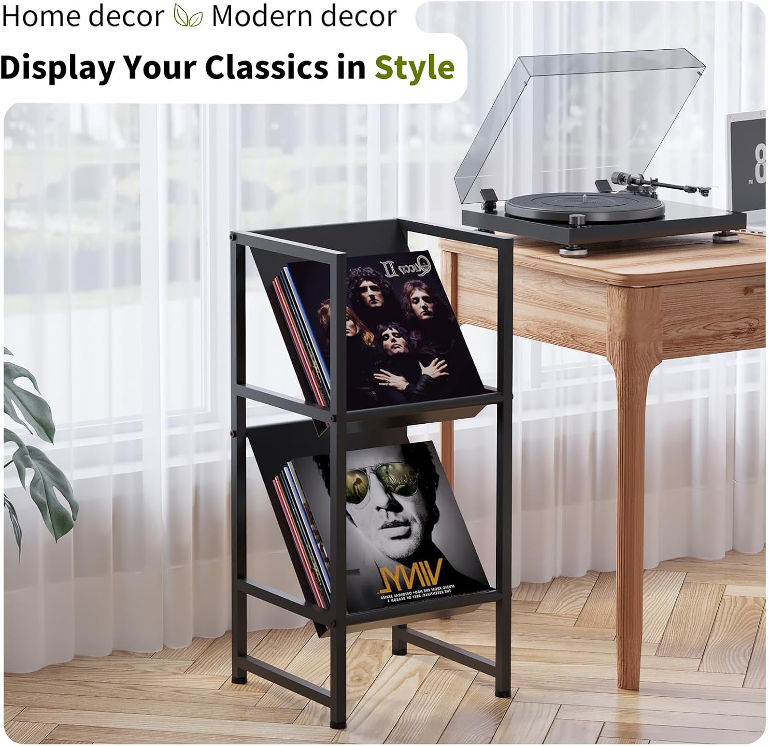 2-Tier Black Metal Vinyl Record Storage Holder for Collection | Conceptual Design, Sturdy Black Metal Frame, 2-Tier