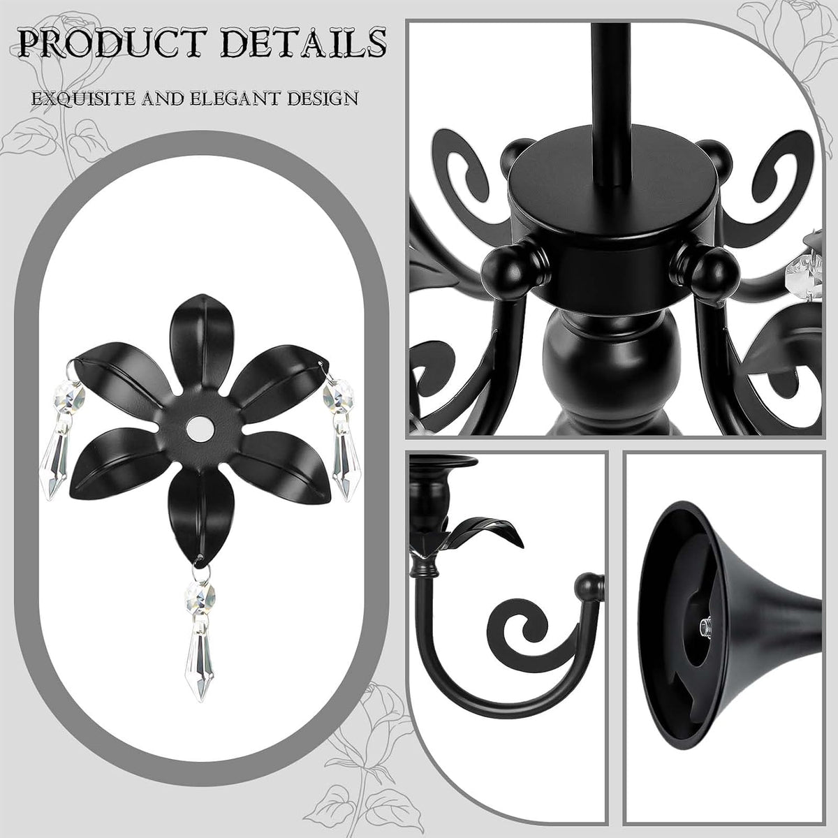 20''Tall Black Crystal Pendant Taper Candle Holders/Stylish Candle Stands/Candlesticks Holder/Candelabra for Home