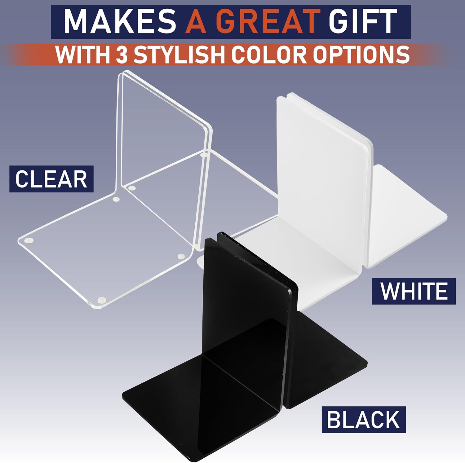 Acrylic Bookends / 4mm Heavy-Duty Non-Skid Holders for DVDs / Clear