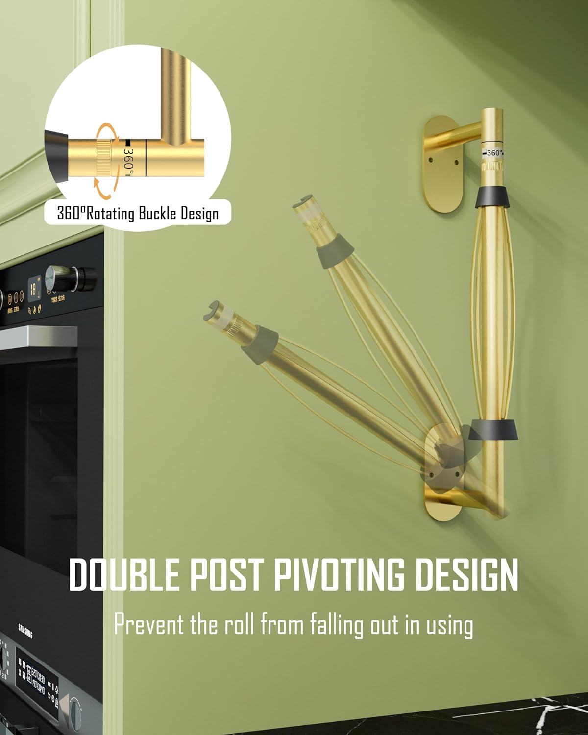 Paper Towel Holder Under Cabinet One Hand Operable, Brushed Gold | Round Base,Damping Effect, Drill Wall Mount or