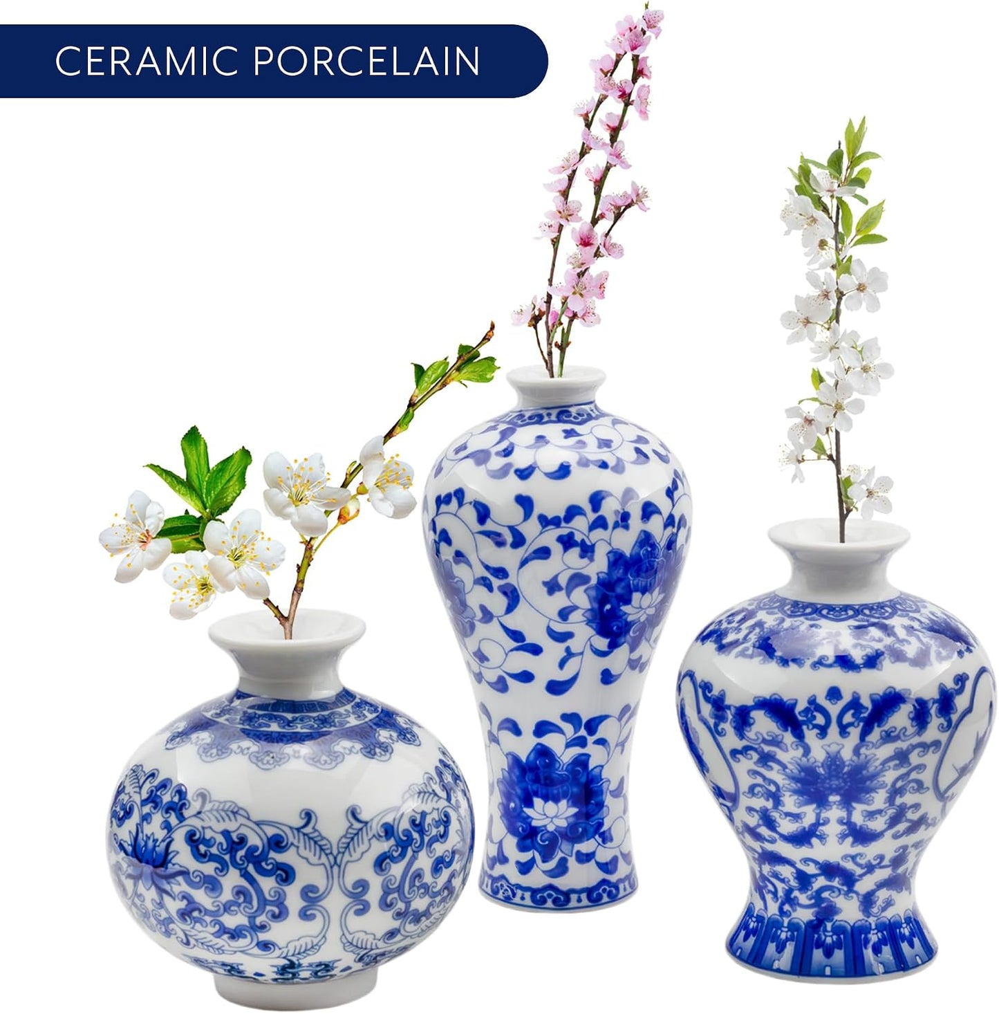Mini Decorative Bud Vases for Farmhouse / Blue / Set of 3