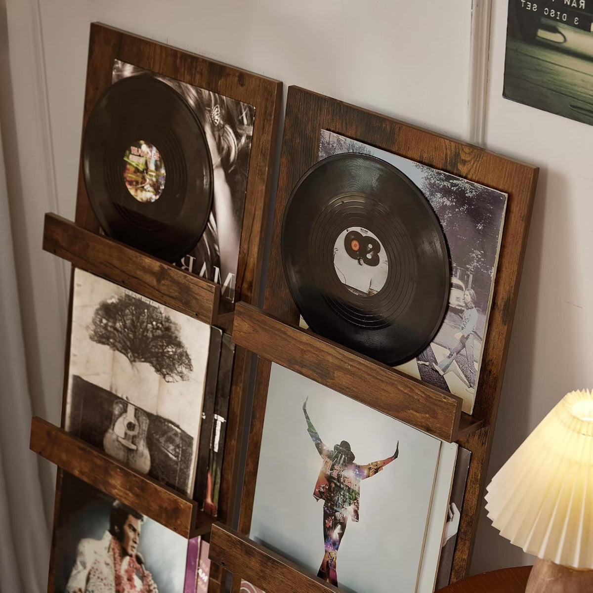 Wall-Leaning Vinyl Record Holder with 3 Tier Display Shelf, 47.5'' Tall Record Storage Magazine Holder, Vinlys Stand