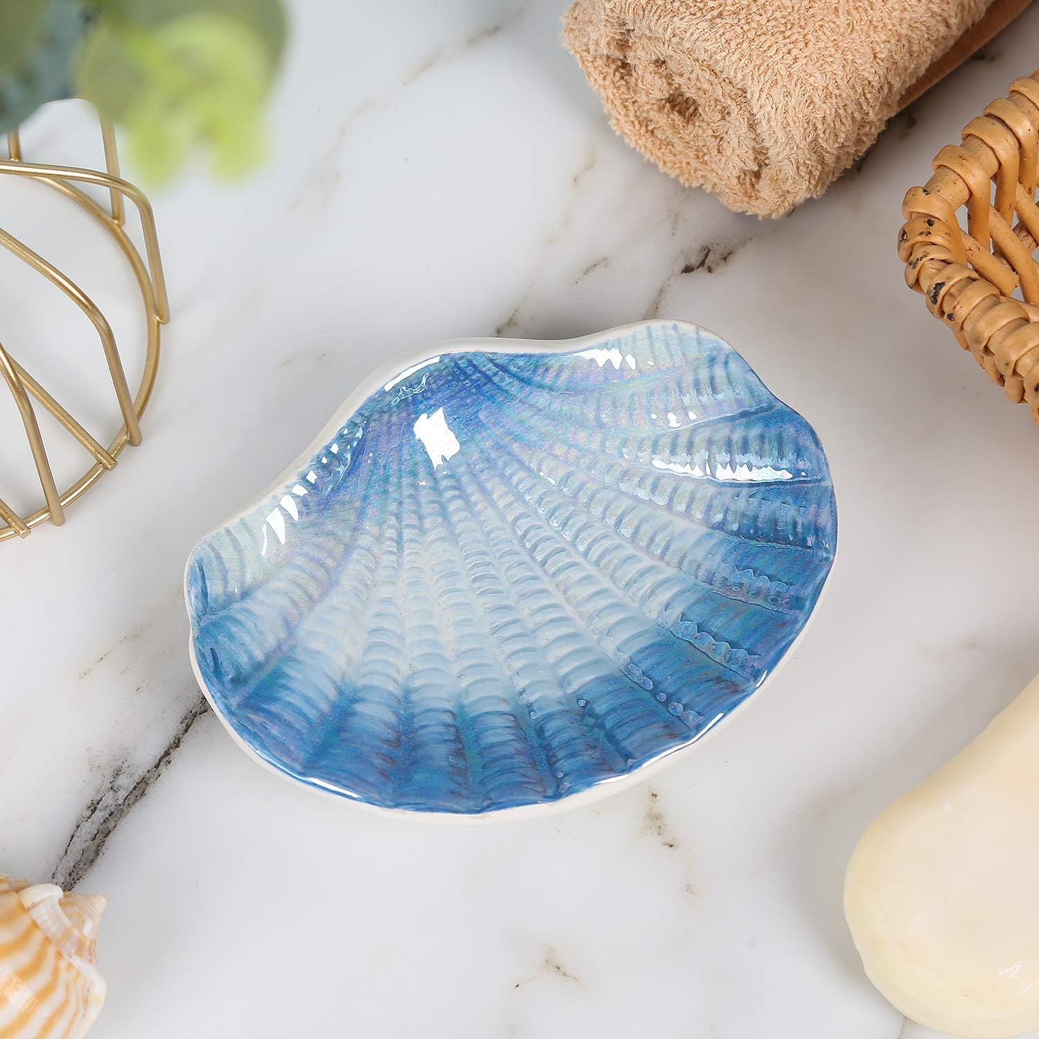 Ceramic Ocean Seashell Soap Dish / Blue