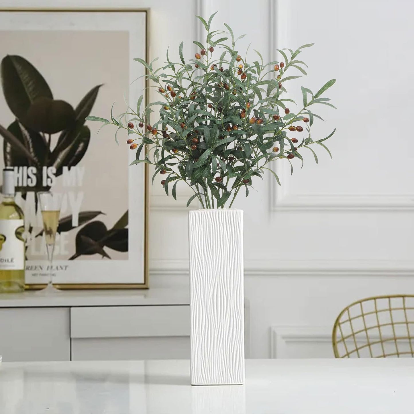 Fake Olive Tree Branches Faux Olive Branches for Vase Long Stems / 28" Tall / 28 Inch / Set of 8