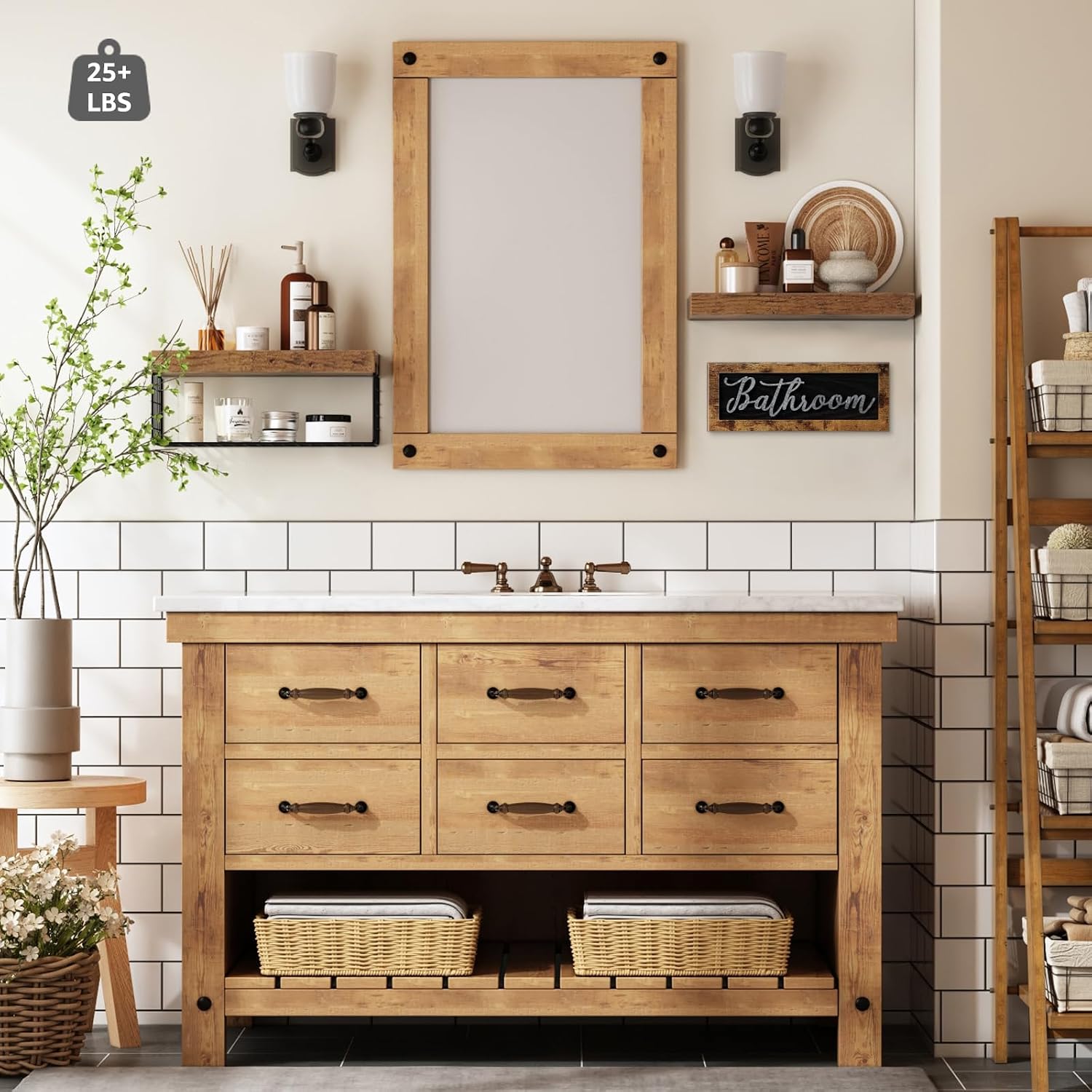 QEEIG ‎Bathroom Shelves Over Toilet - Paper Storage Wall Mounted Farmhouse Decor Decorations Aesthetic Décor Sign Small