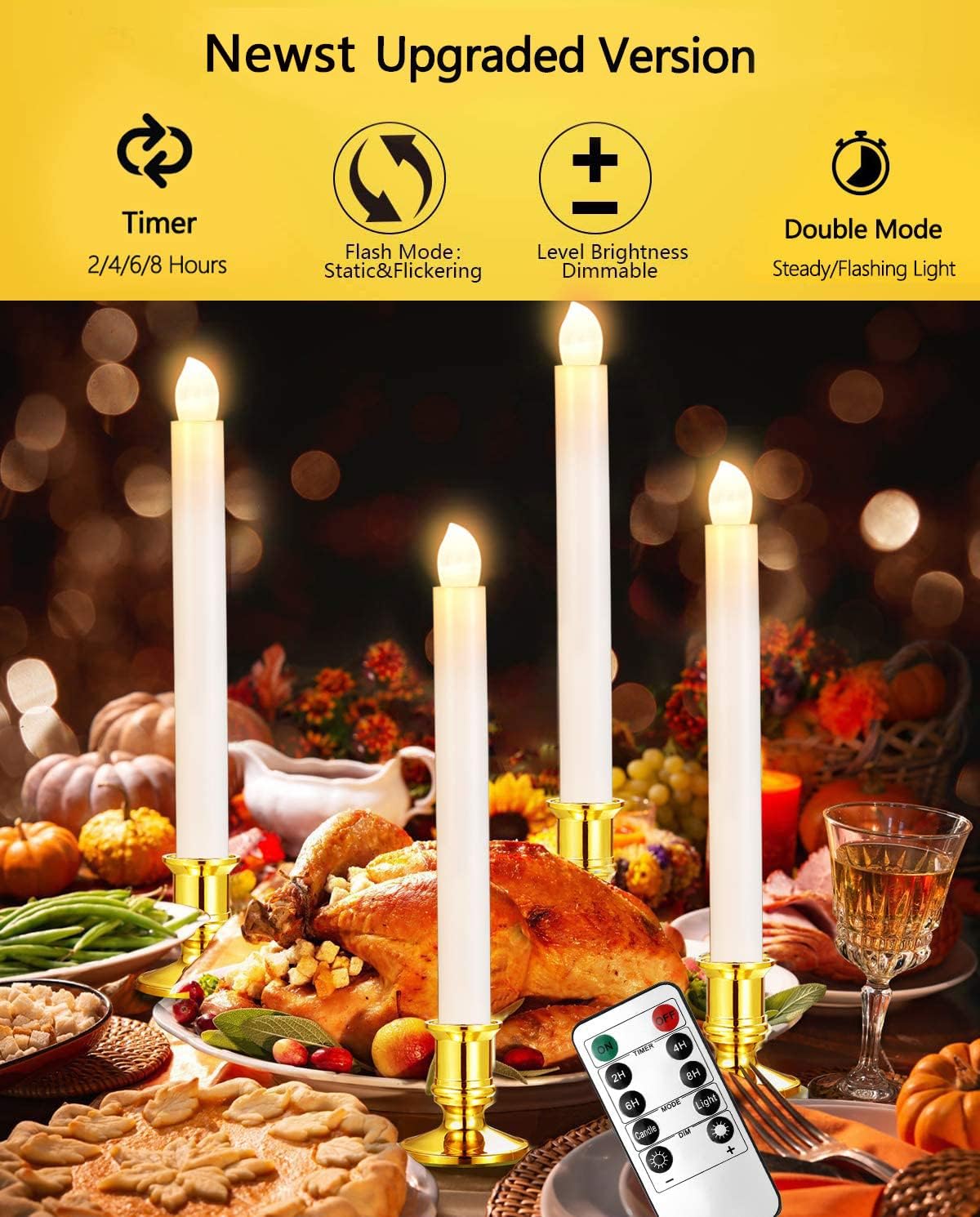 YAUNGEL Window Candles, 8 Pack LED Battery Operated Christmas Candles for Windows with Remote Timer Electric Candle