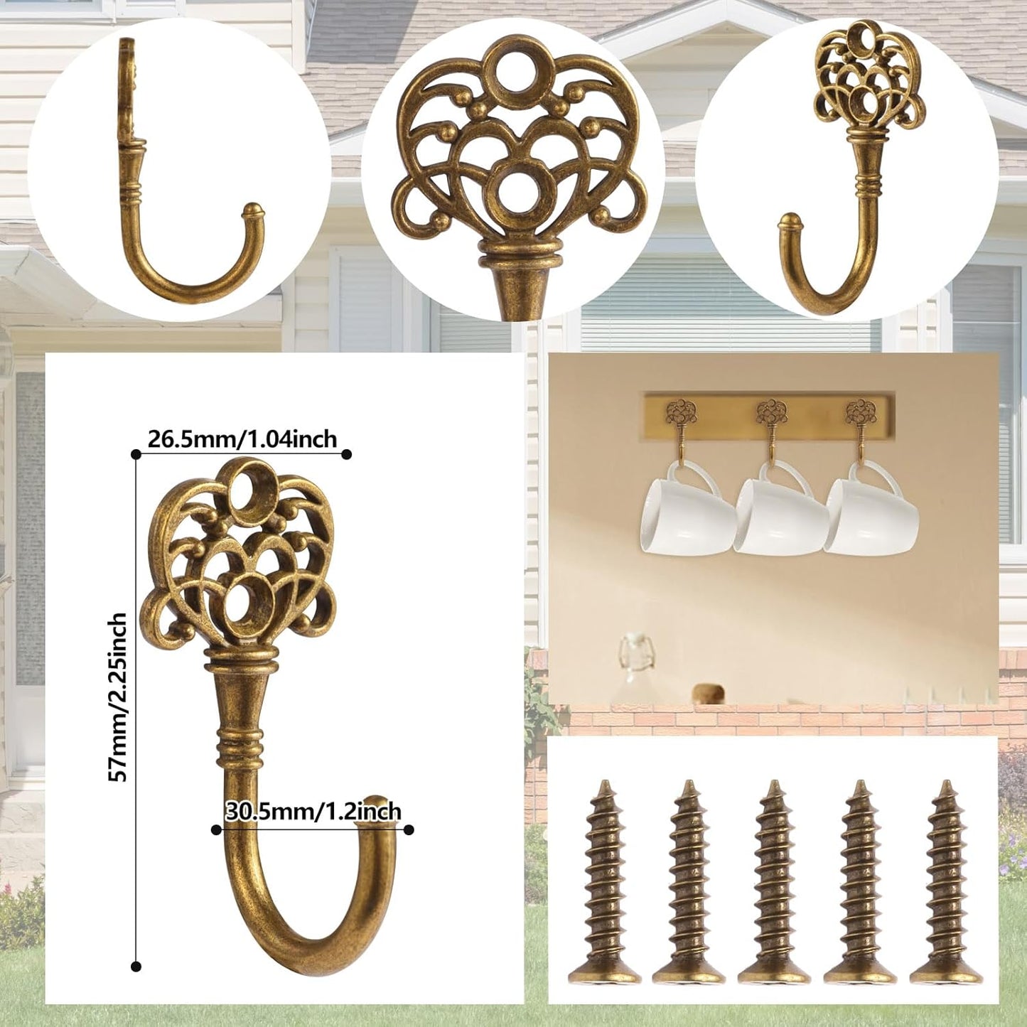 Vintage Metal Wall Hooks / Bronze / Set of 20