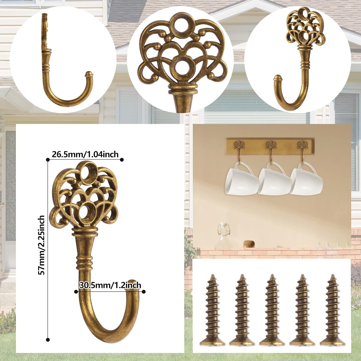 Vintage Metal Wall Hooks / Bronze / Set of 20