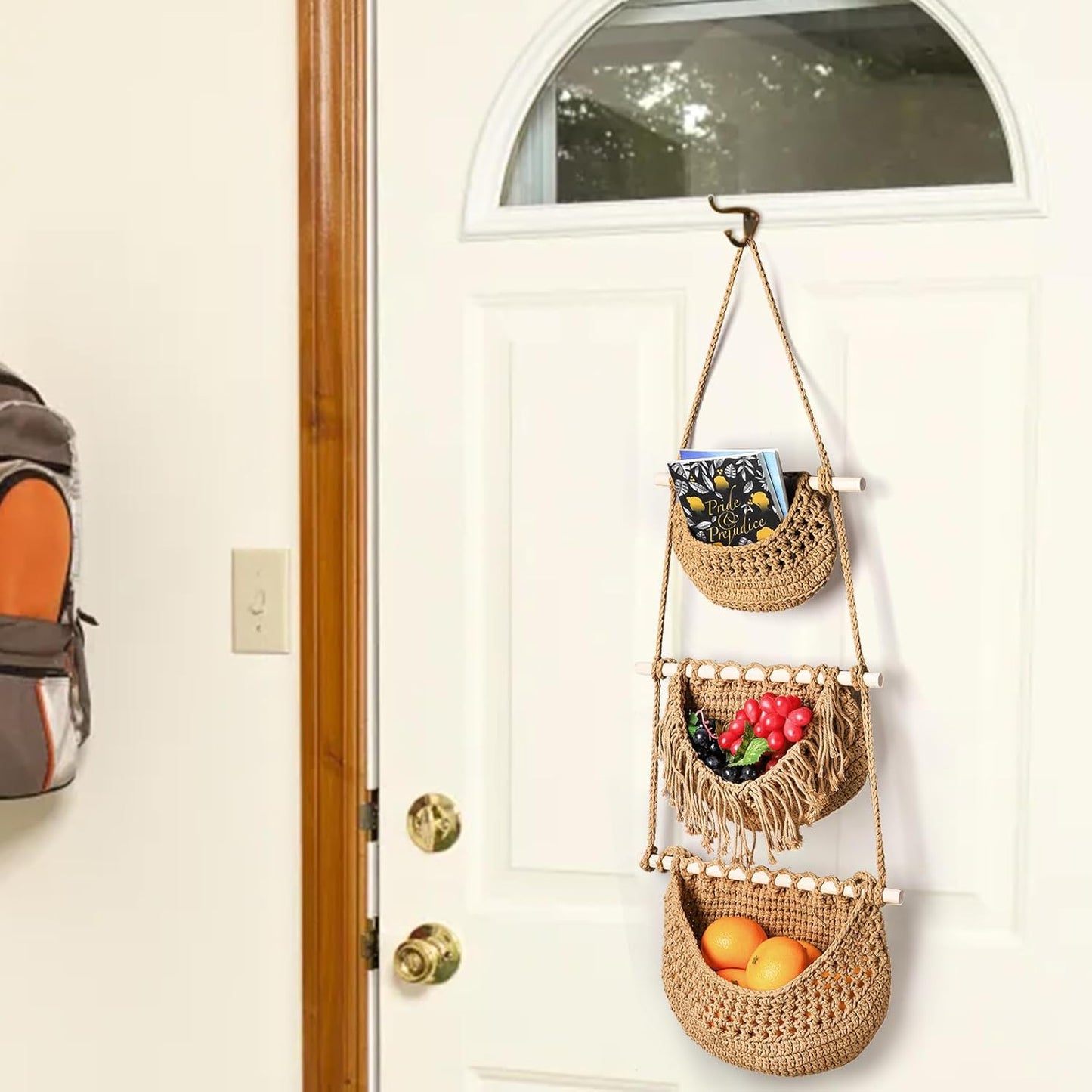 Wall Hanging Vegetable Fruit Baskets Cotton Woven Storage Baskets for Organizing