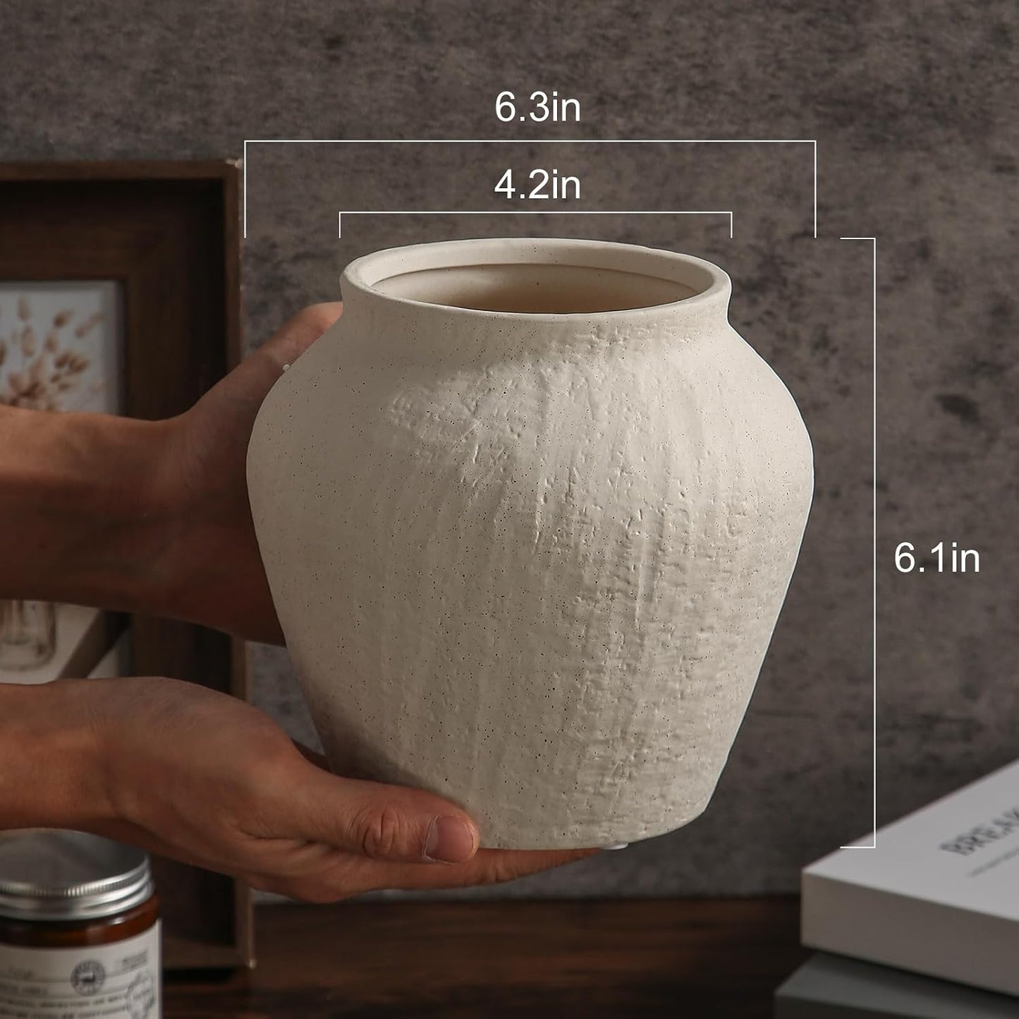 Farmhouse Ceramic Vase / Plain White / 6.3 x 6.1