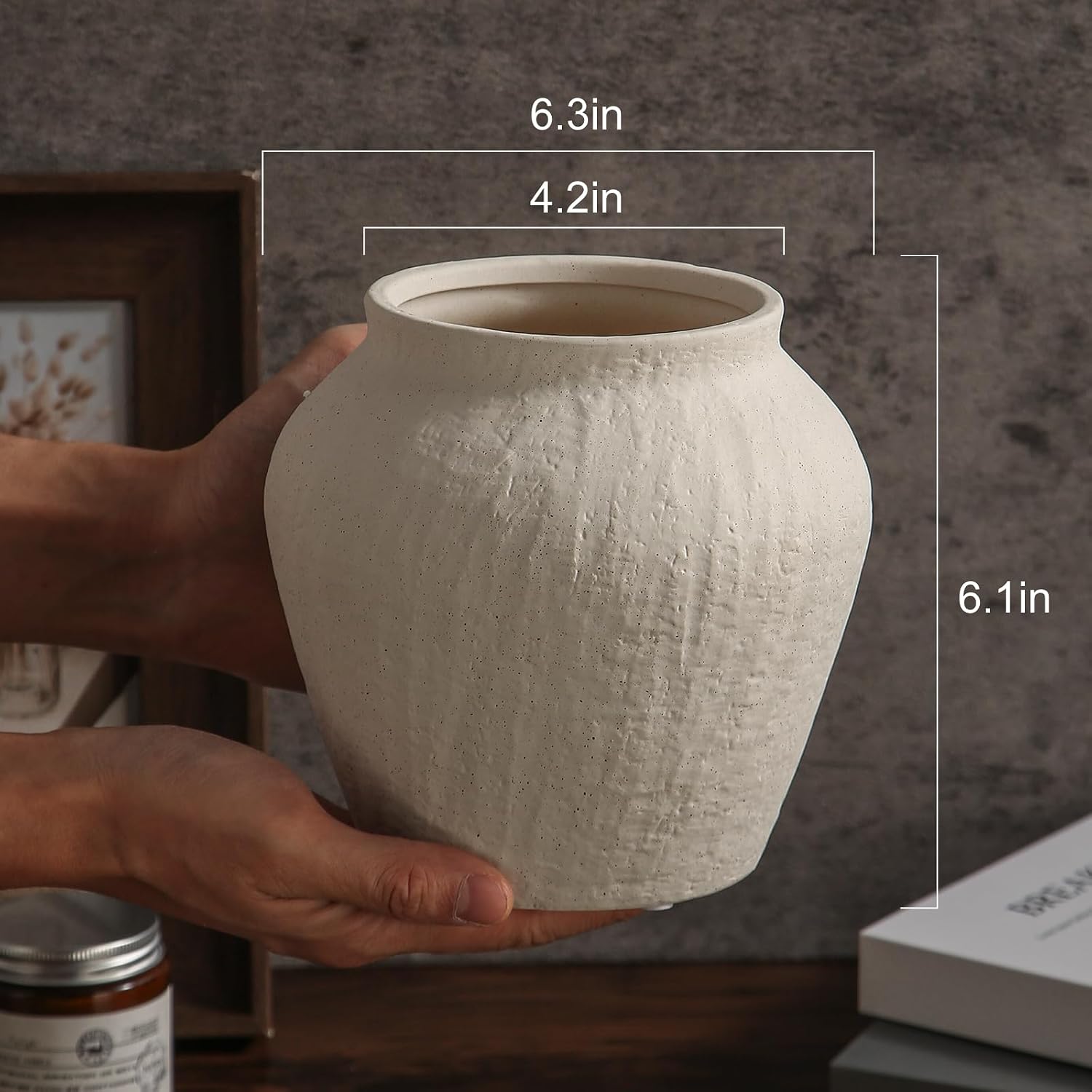 Farmhouse Ceramic Vase / Plain White / 6.3 x 6.1