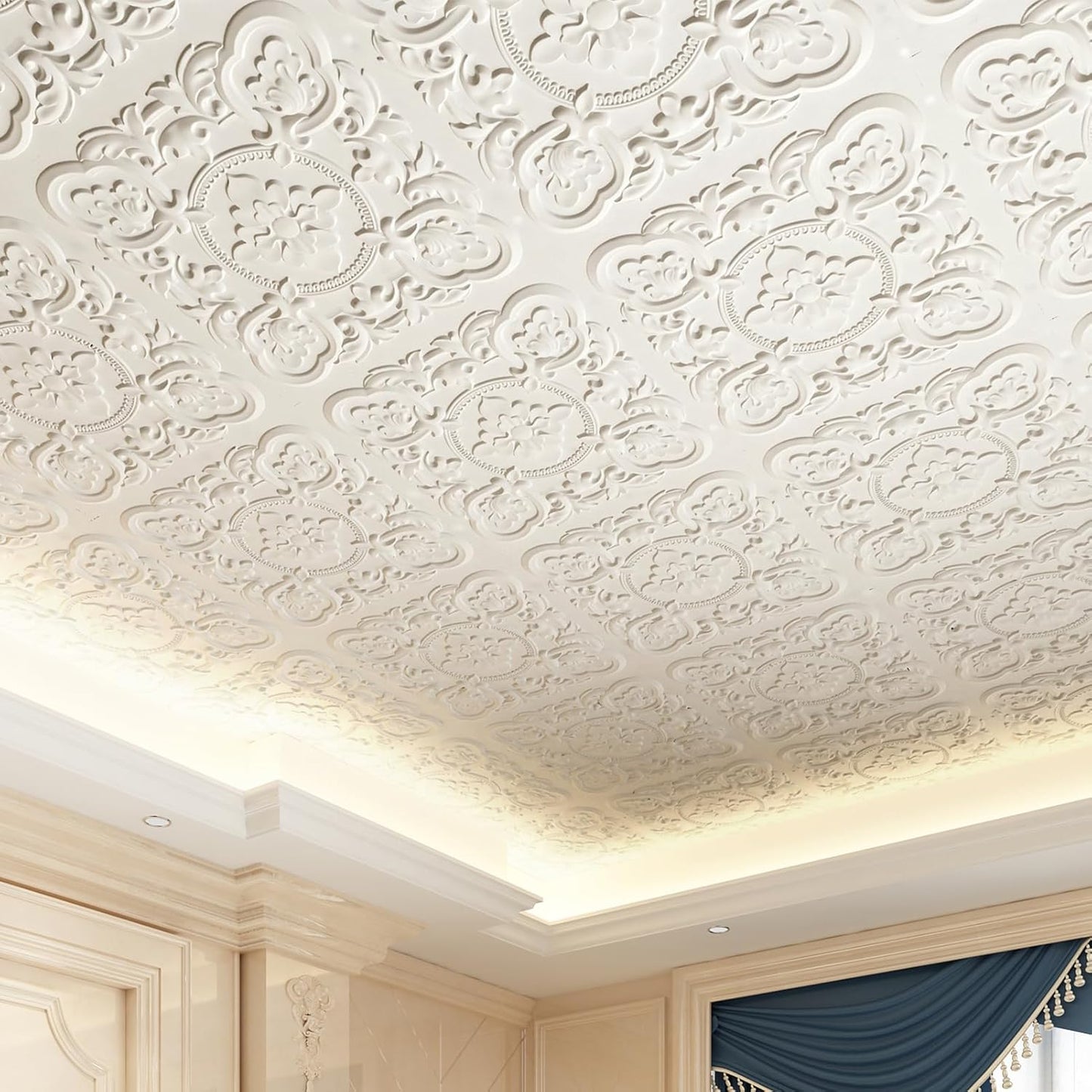 Art3dwallpanels Drop Ceiling Tiles, 24 x 24 Inch, 12 Pack, White | 3D Vintage Floral PVC Ceiling Panels, Fireproof