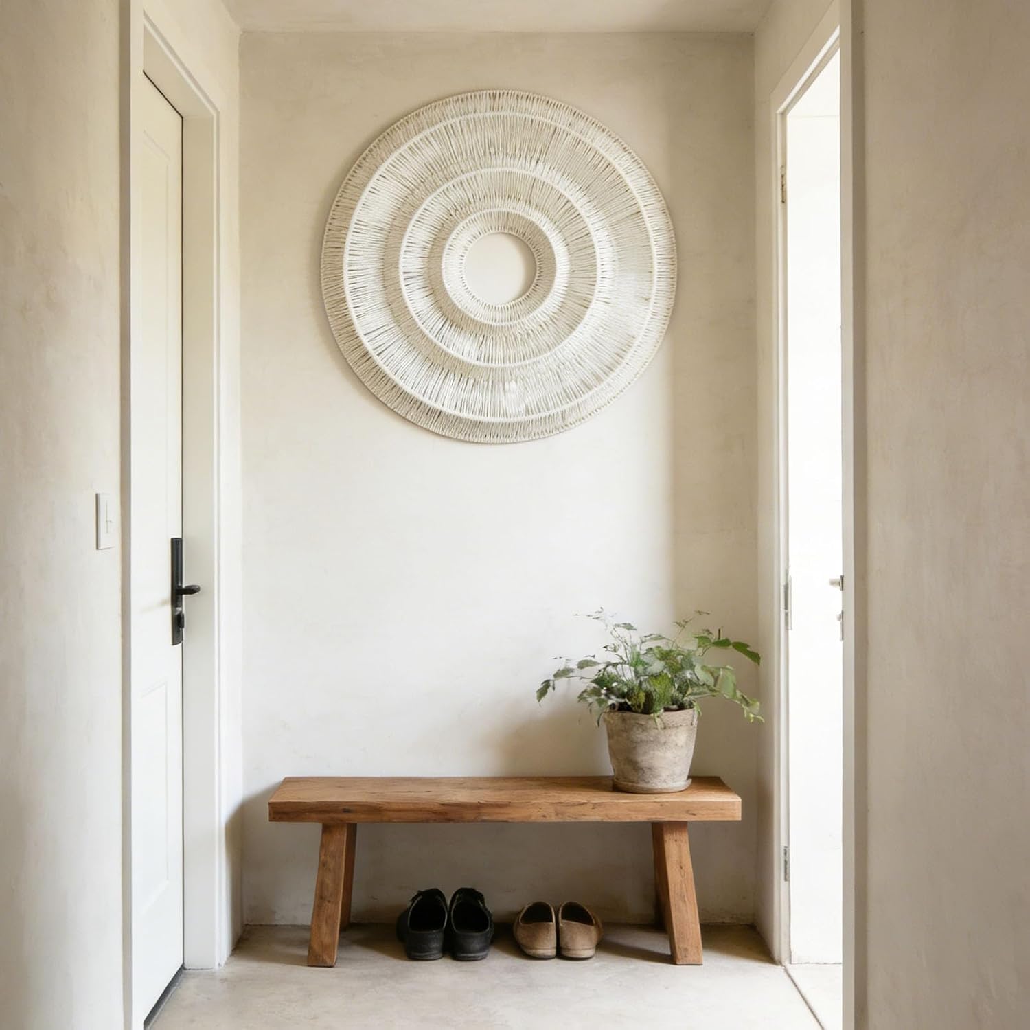 3D Round Boho Wall Basket. Large Rustic Wall Art / Beige
