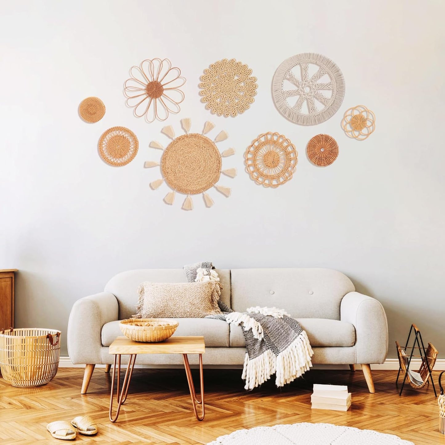 Wall Basket / Boho Wall Decor / Tassels Macrame Wall Decor / Set of 9
