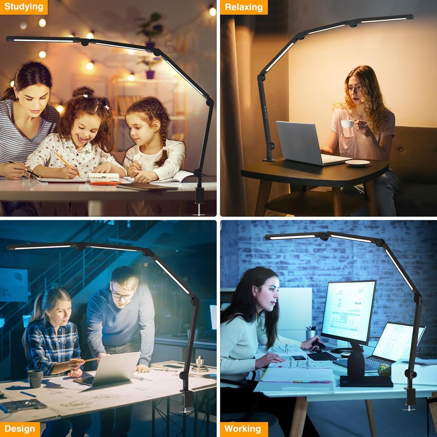 AILBTON Bright LED Desk Lamp with Clamp,Eye Caring Architect Led Desk Lights with Adjustable Swing Arm for Office