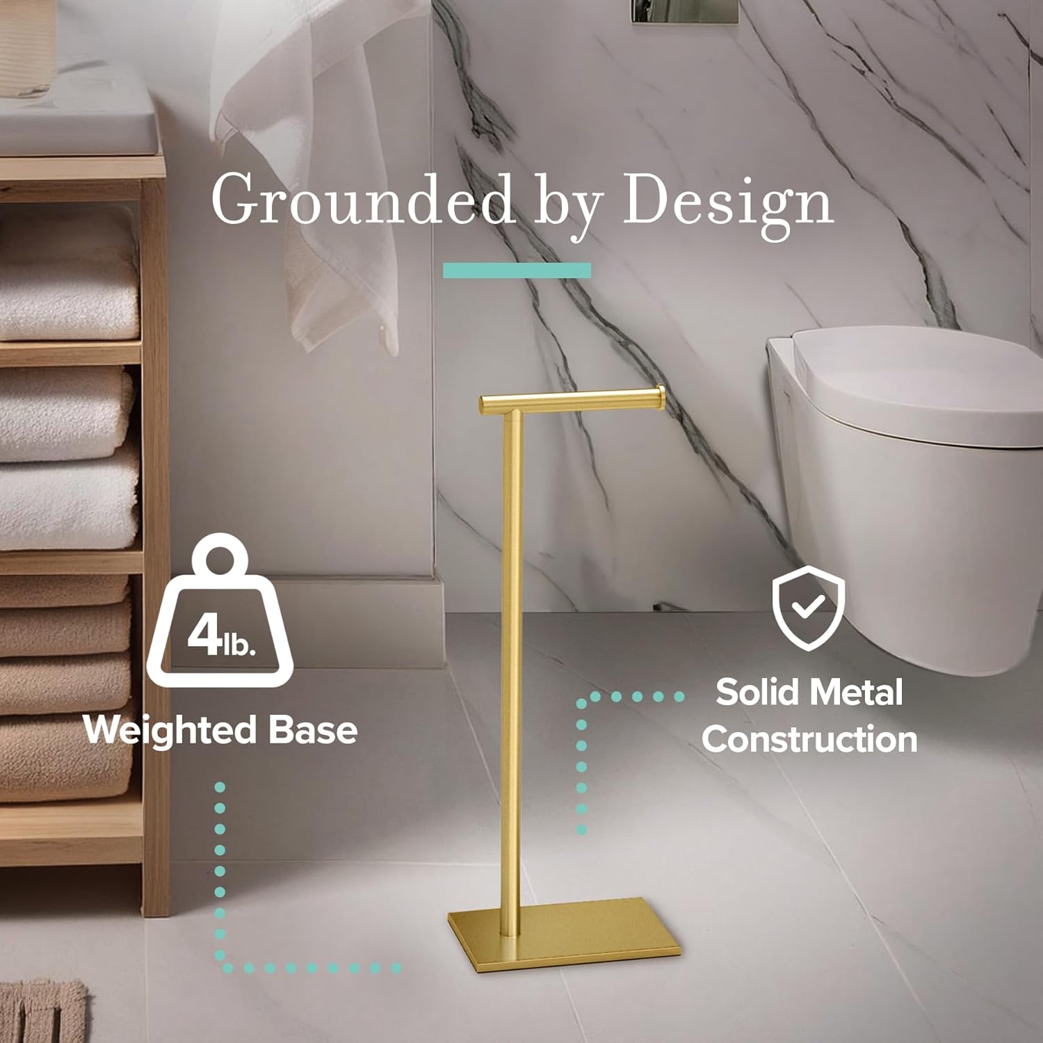 Gatco 1431B Freestanding Toilet Paper Holder Stand, Modern Bathroom Toilet Tissue Holder with Weighted Rectangle Base