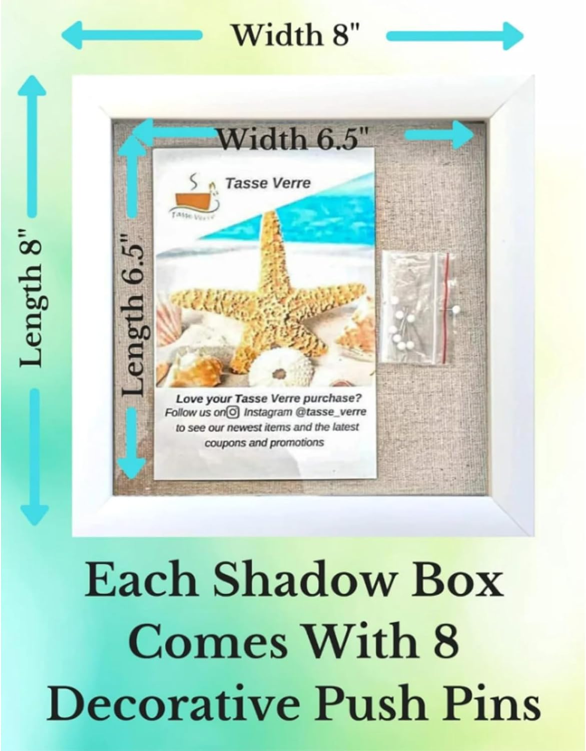 8x8 White Display Shadow Box (2-Pack) Frame w/Linen Background and 16 Stick Pins - Ready to Hang Shadowbox Picture