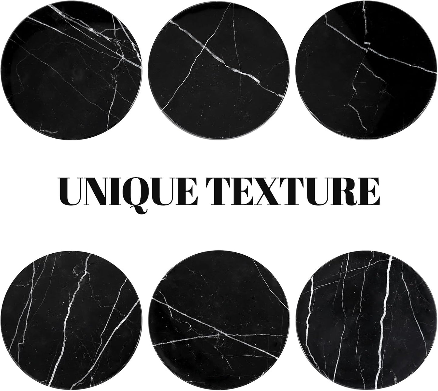 Black Marble Coasters / Nero Marquina Black / 3.9 Inch / Set of 6