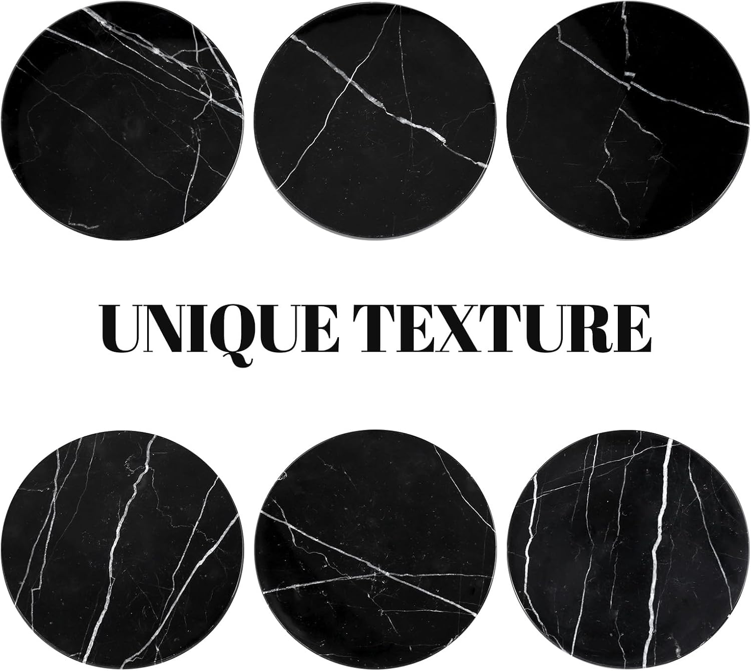 Black Marble Coasters / Nero Marquina Black / 3.9 Inch / Set of 6