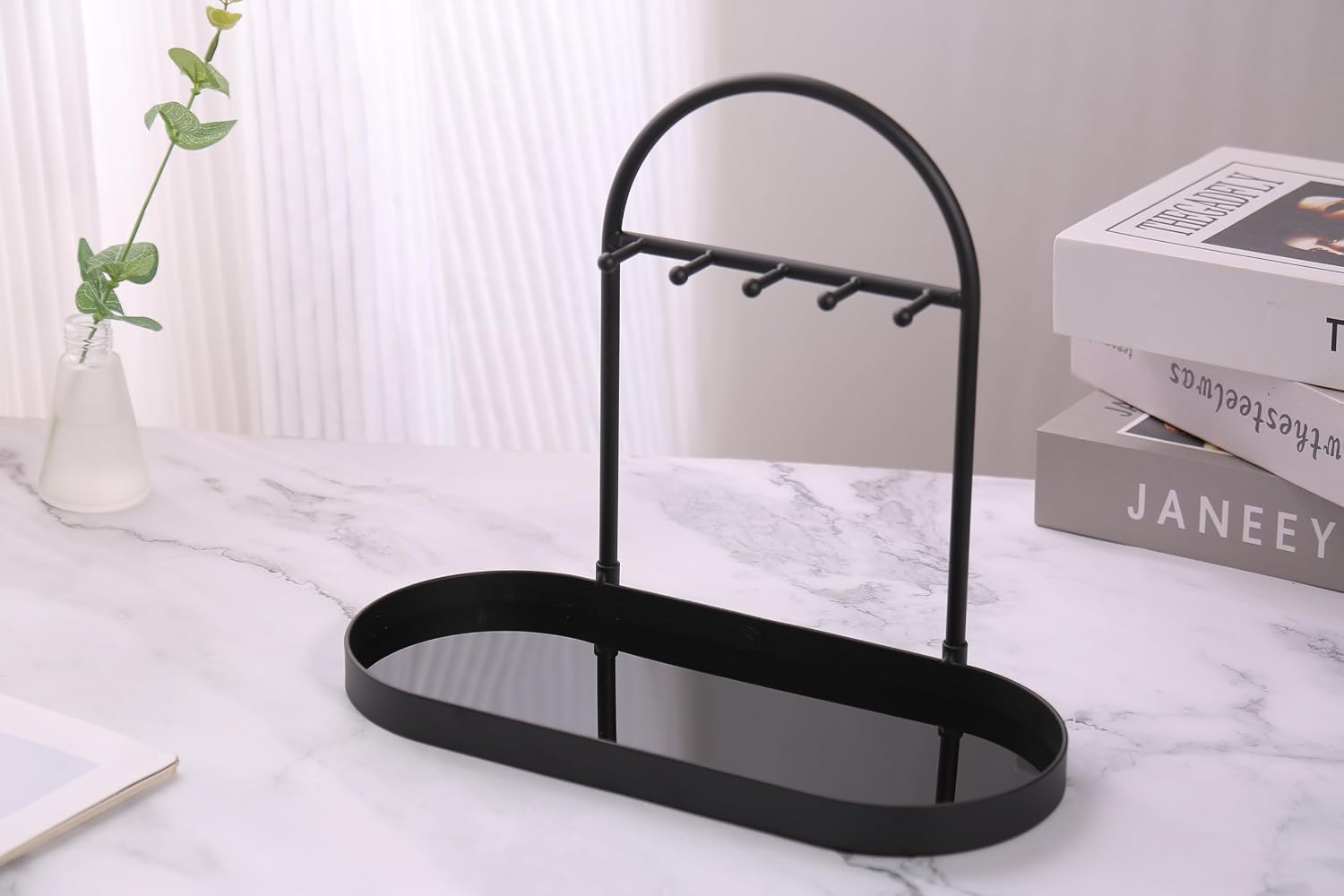 Metal Jewelry Organizer Stand & Key Holder Tray / Matt Black