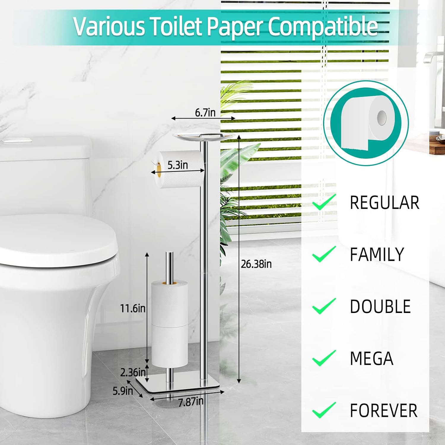 FEILERN Toilet Paper Holder Stand for Bathroom Floor Standing Toilet Roll Dispenser Storages 4 Reserve Rolls, with Top