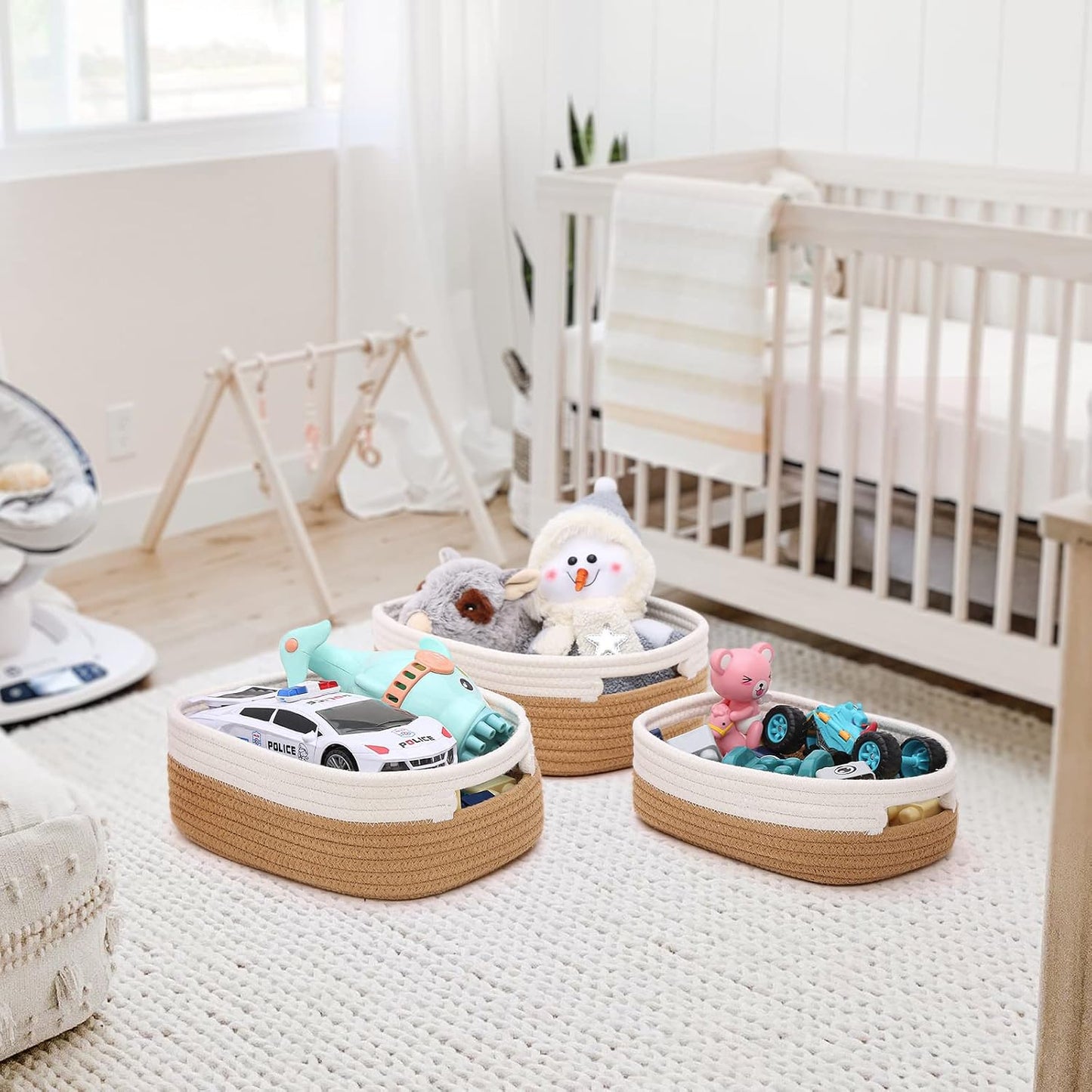 7 Piece Cotton Rope Woven Basket Set / OFF WHITE & JUTE