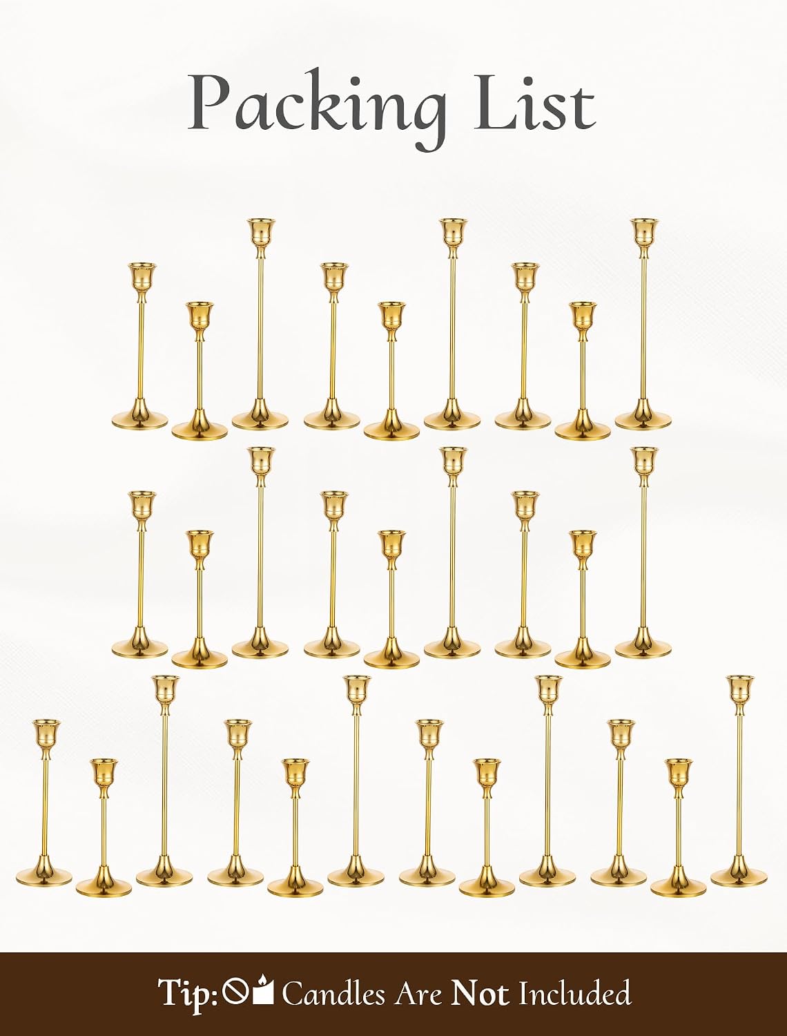 Set of 30 Gold Candle Holders for Candlesticks, Inweder Taper Candle Holders, Tall Metal Candlestick Holders for Table
