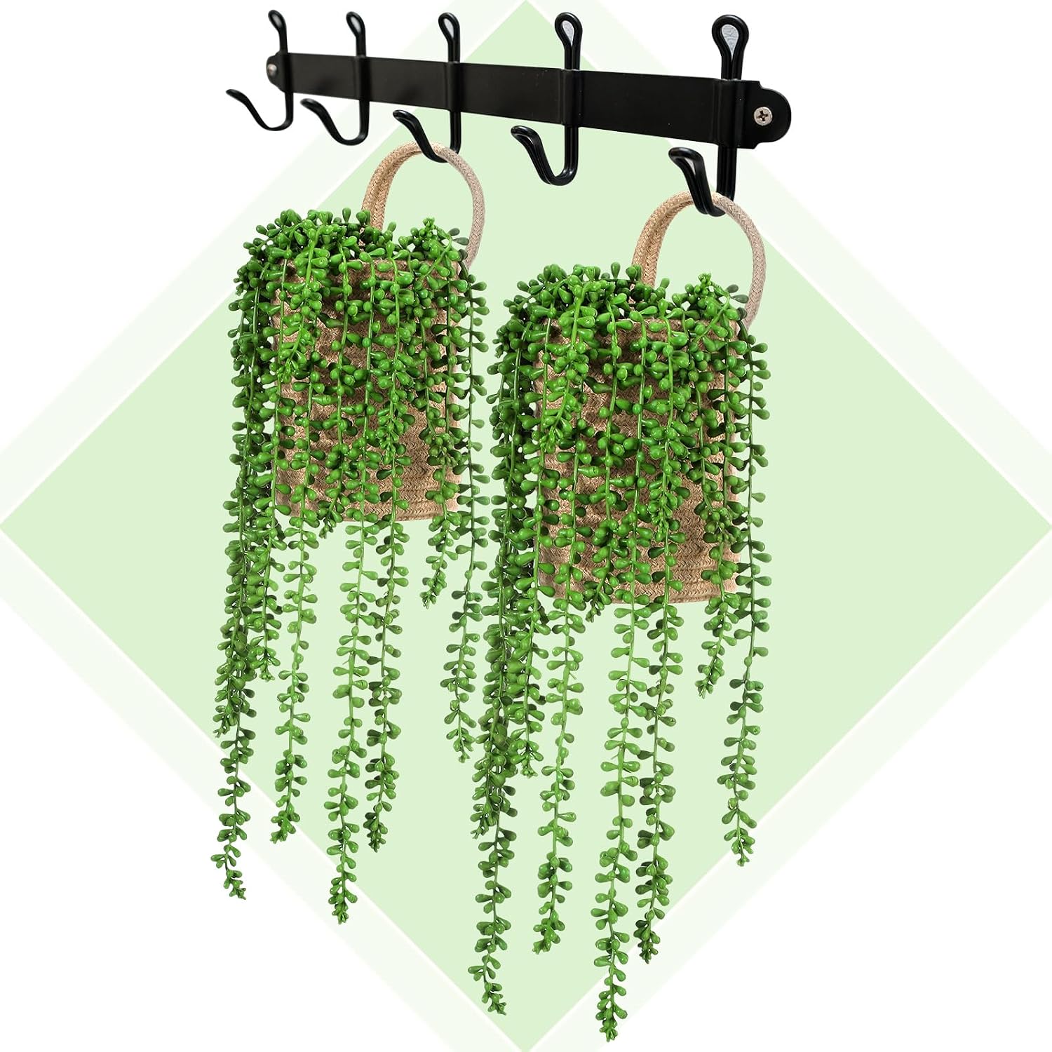 Faux Strings of Pearls Plant Jute Hanging Basket / Set of 4