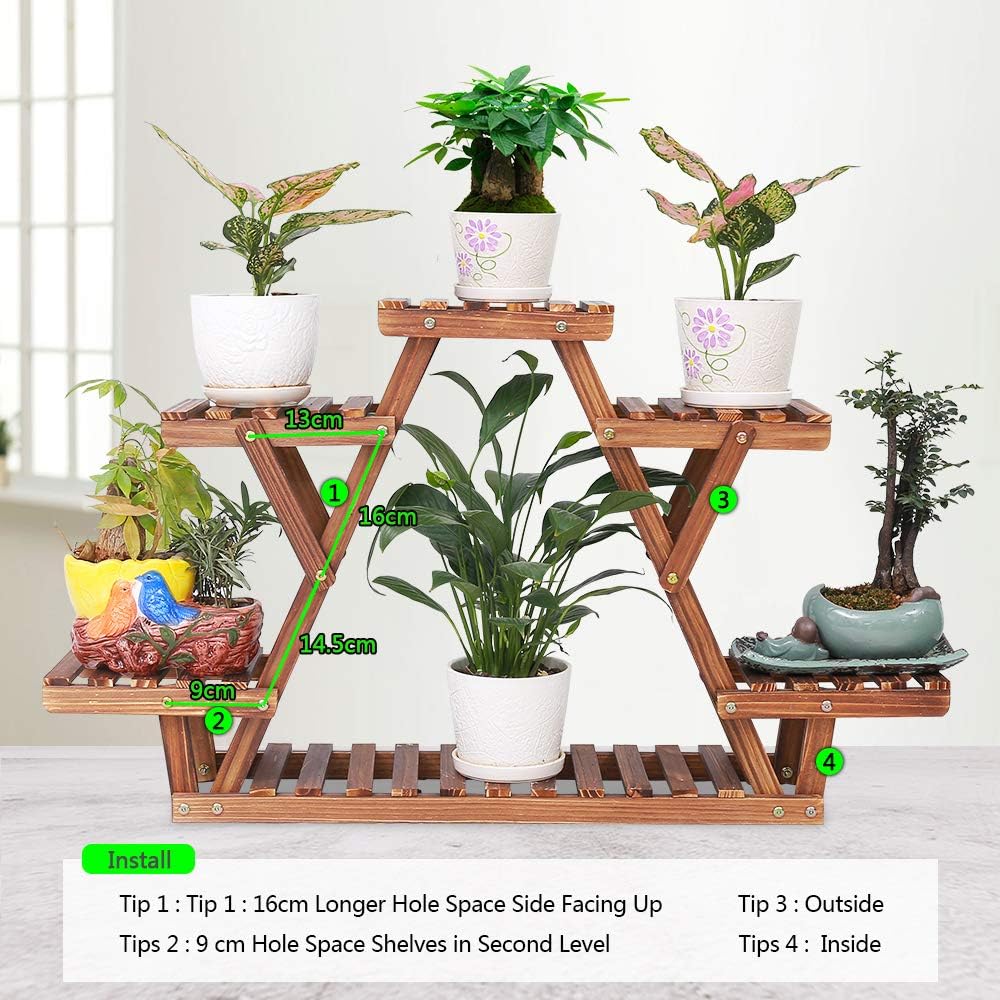 Wood Plant Stand for Multiple Plants Shelf Indoor 6 Tiered Triangle | A Shape Corner Flower Pot Holder Rack for