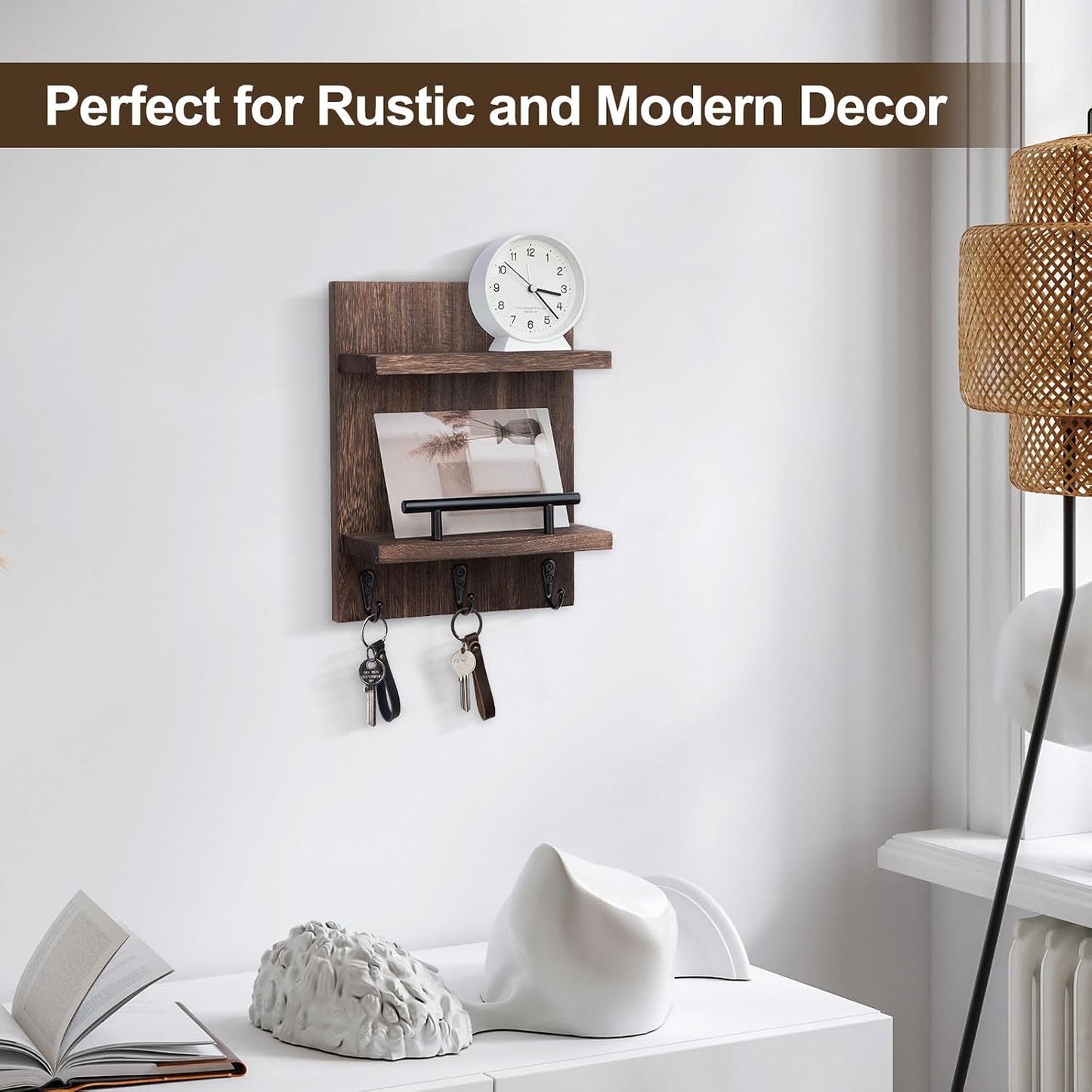 Versatile Wood Wall Organizer for Entryway Hallway 8.2" x / Brown