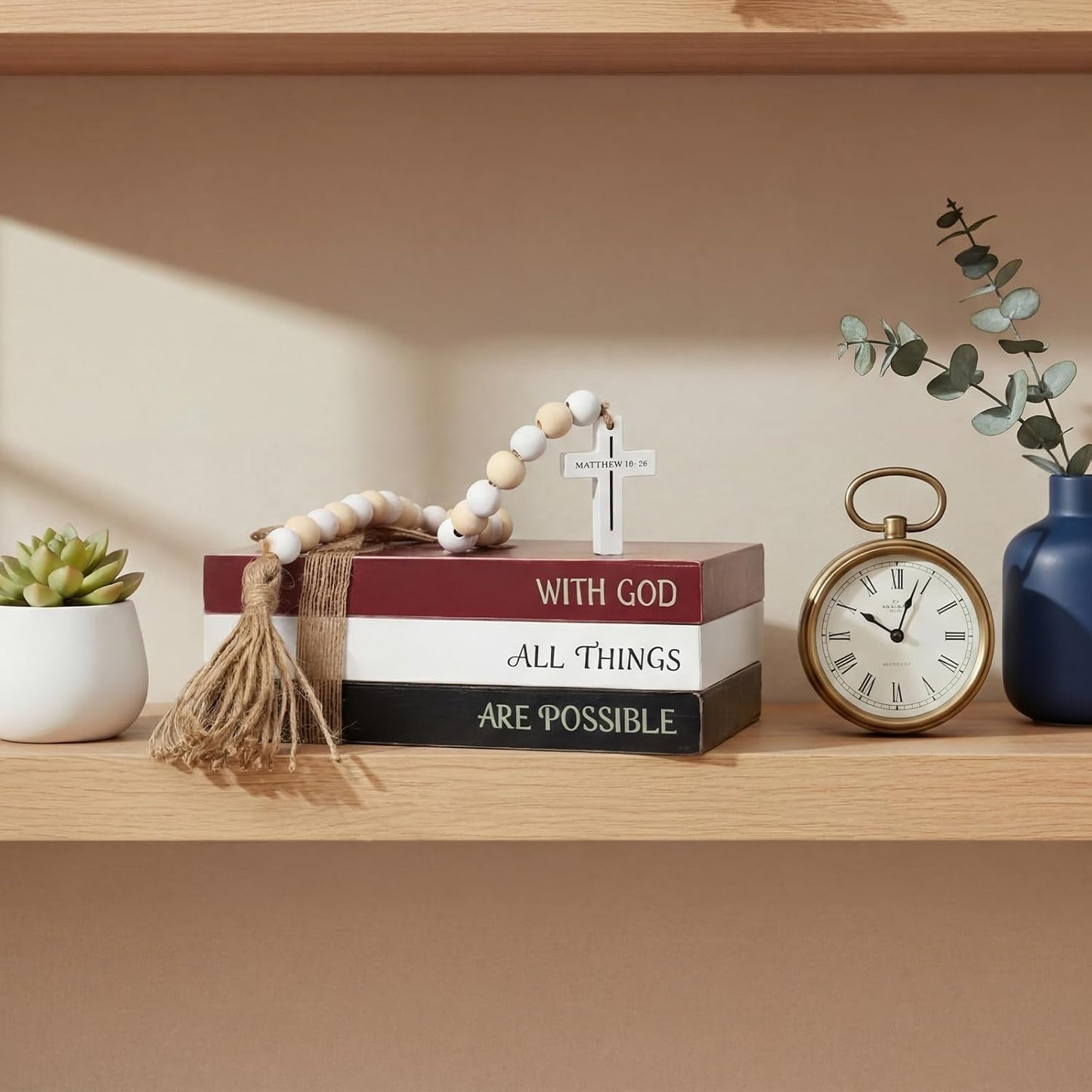 Wooden Farmhouse Decorative Books / Christian / White / Set of 4