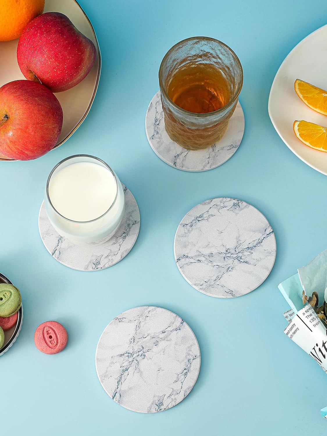 Holder / Coasters for Drinks / Ivory Marble / Set of 6