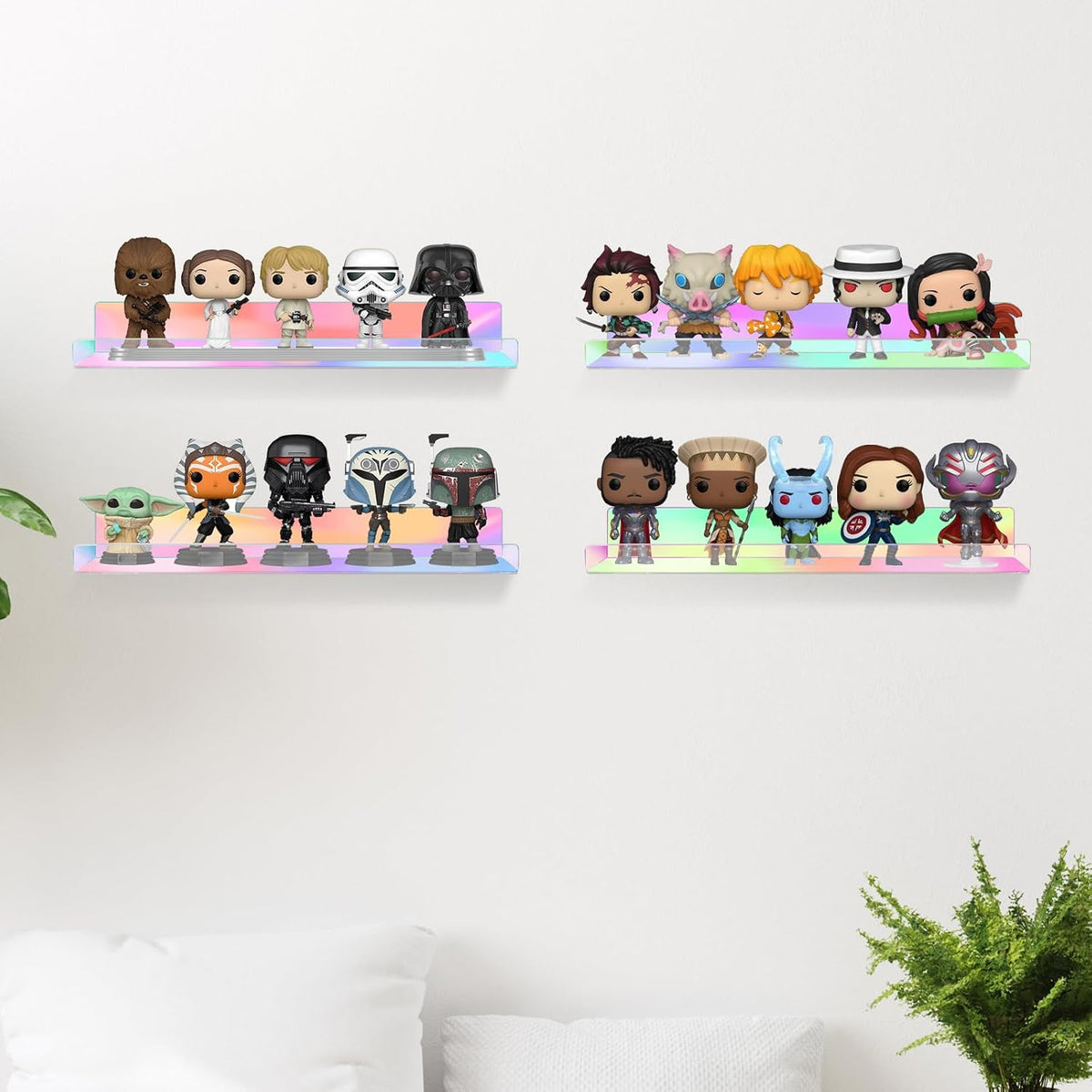 Dezzer 6 Pack Acrylic Shelves for Wall, 15" Acrylic Floating Shelves for Bathroom Bedroom, Invisible Bookshelf Wall