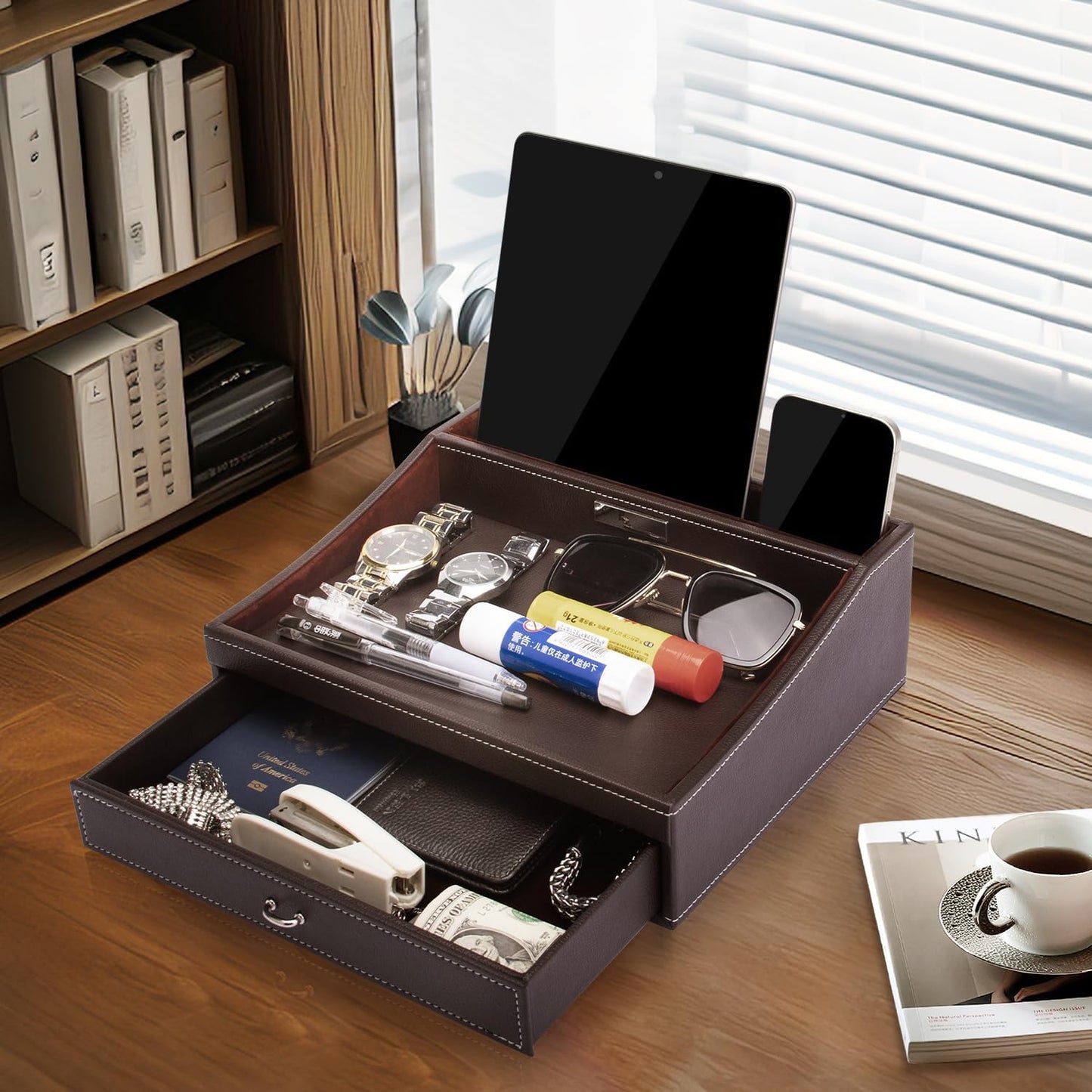 Baoyun Fathers Day Nightstand Organizer for Men, Mens Jewelry Box, Mens Dresser Organizer Countertop, Large Capacity